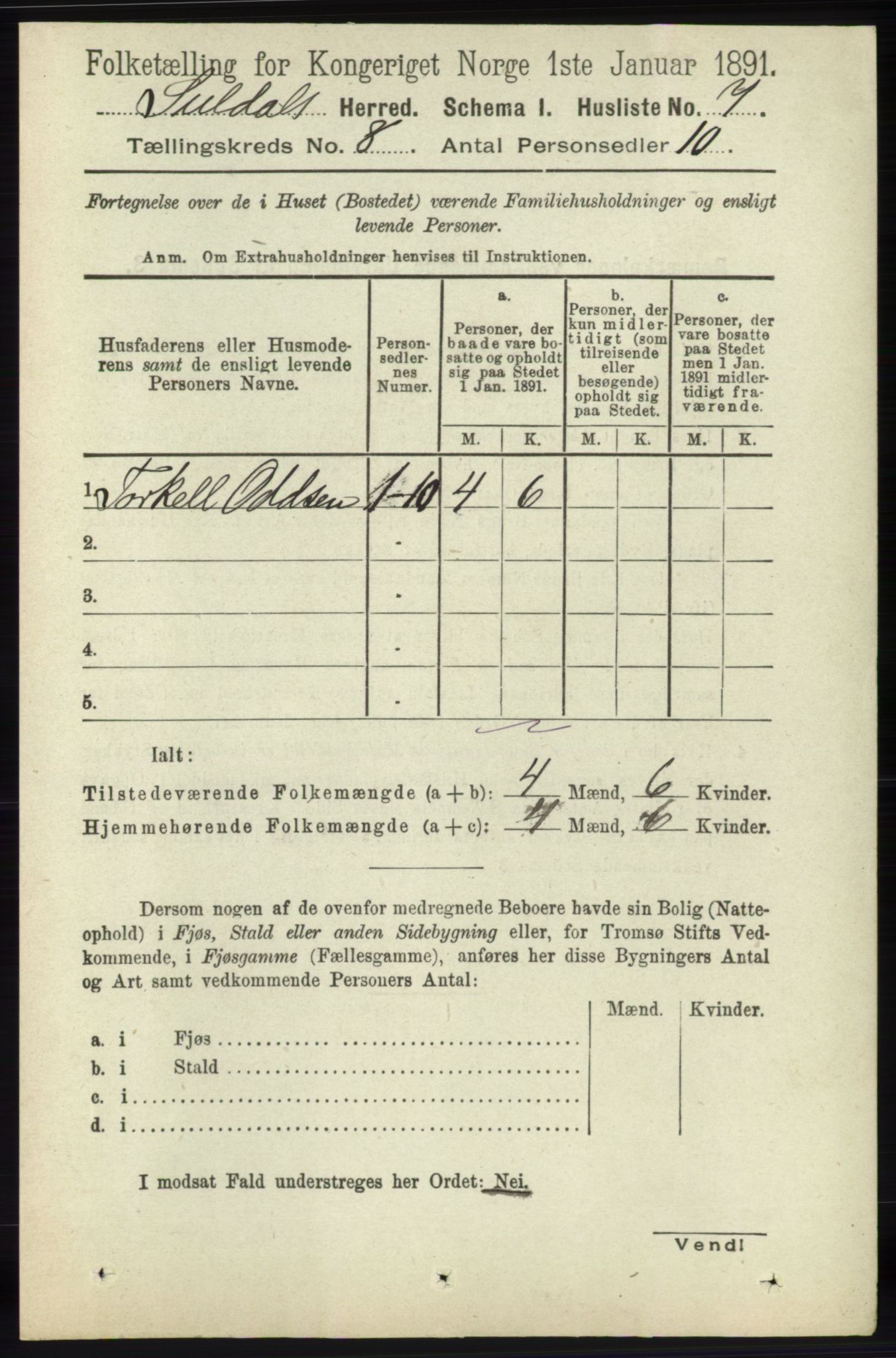 RA, 1891 census for 1134 Suldal, 1891, p. 2245