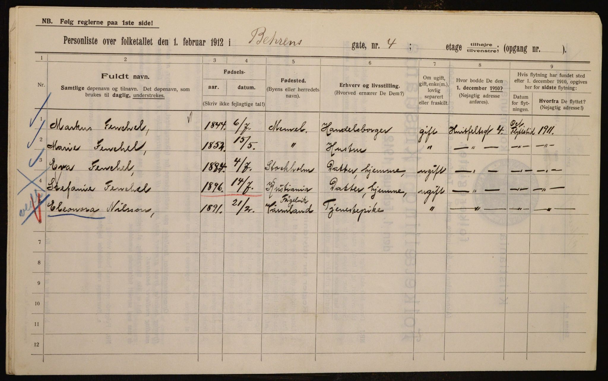 OBA, Municipal Census 1912 for Kristiania, 1912, p. 3278