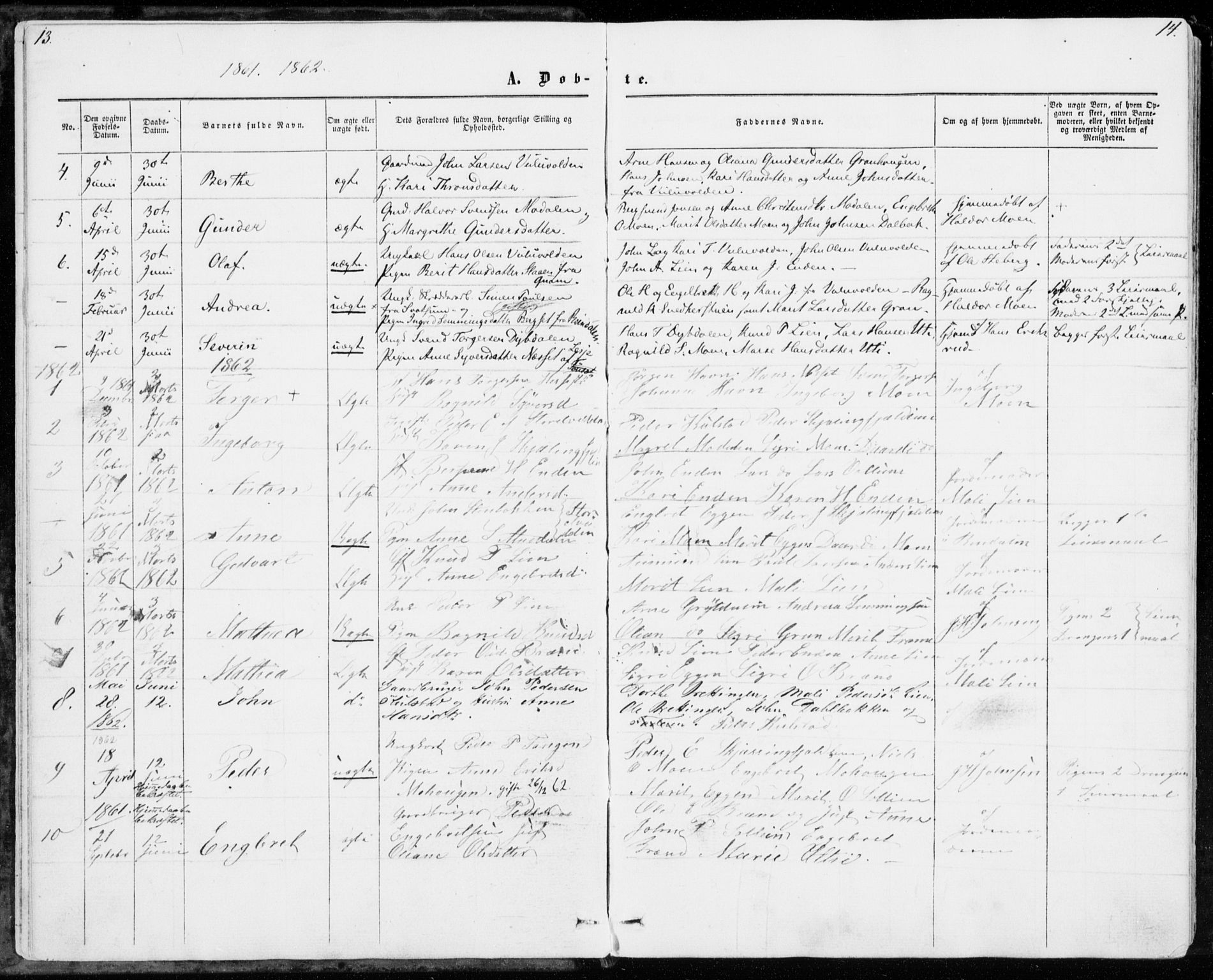 Sollia prestekontor, SAH/PREST-050/H/Ha/Haa/L0001: Parish register (official) no. 1, 1856-1885, p. 13-14
