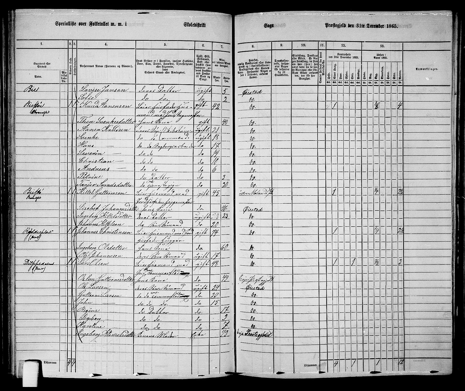 RA, 1865 census for Øyestad, 1865, p. 113