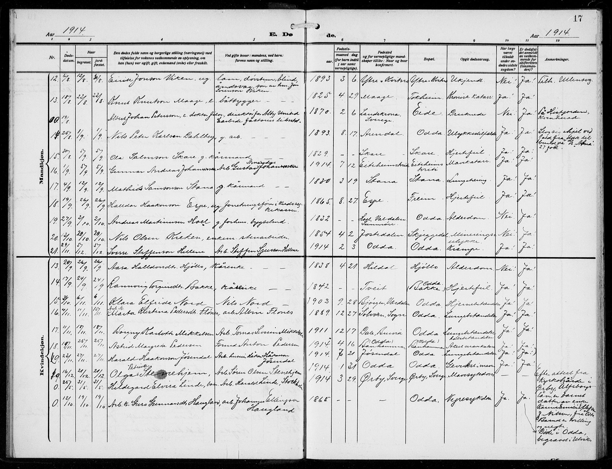 Odda Sokneprestembete, AV/SAB-A-77201/H/Hab: Parish register (copy) no. E 1, 1910-1940, p. 17
