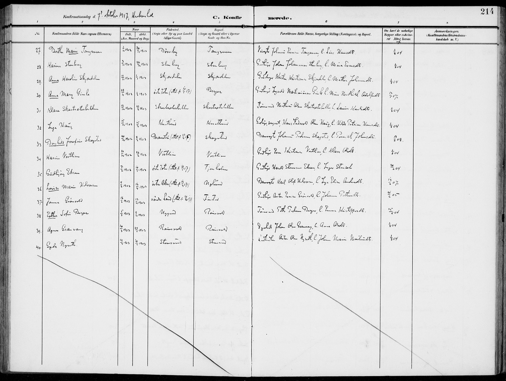 Vestre Toten prestekontor, AV/SAH-PREST-108/H/Ha/Haa/L0014: Parish register (official) no. 14, 1907-1920, p. 214