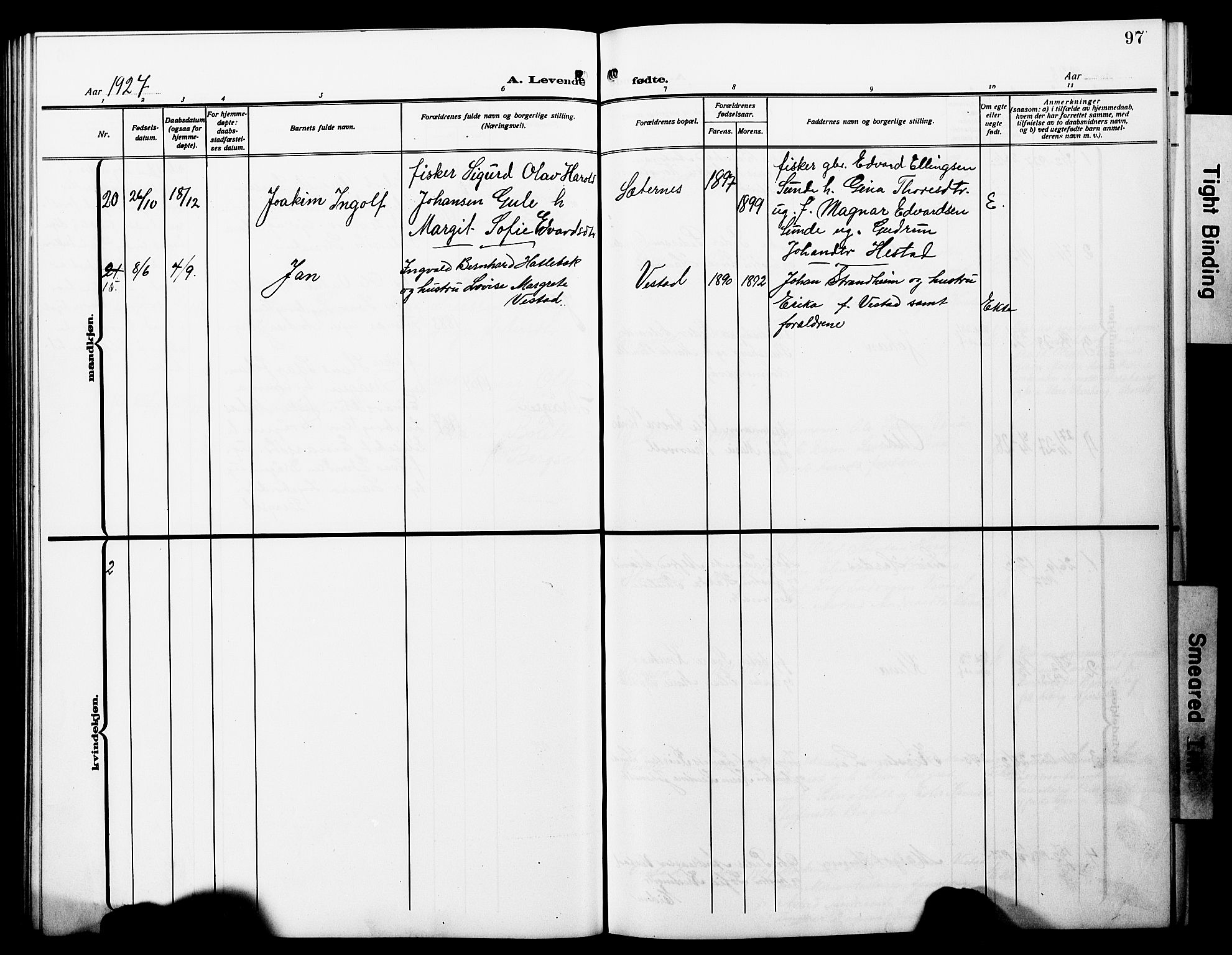 Ministerialprotokoller, klokkerbøker og fødselsregistre - Møre og Romsdal, SAT/A-1454/566/L0774: Parish register (copy) no. 566C03, 1910-1929, p. 97