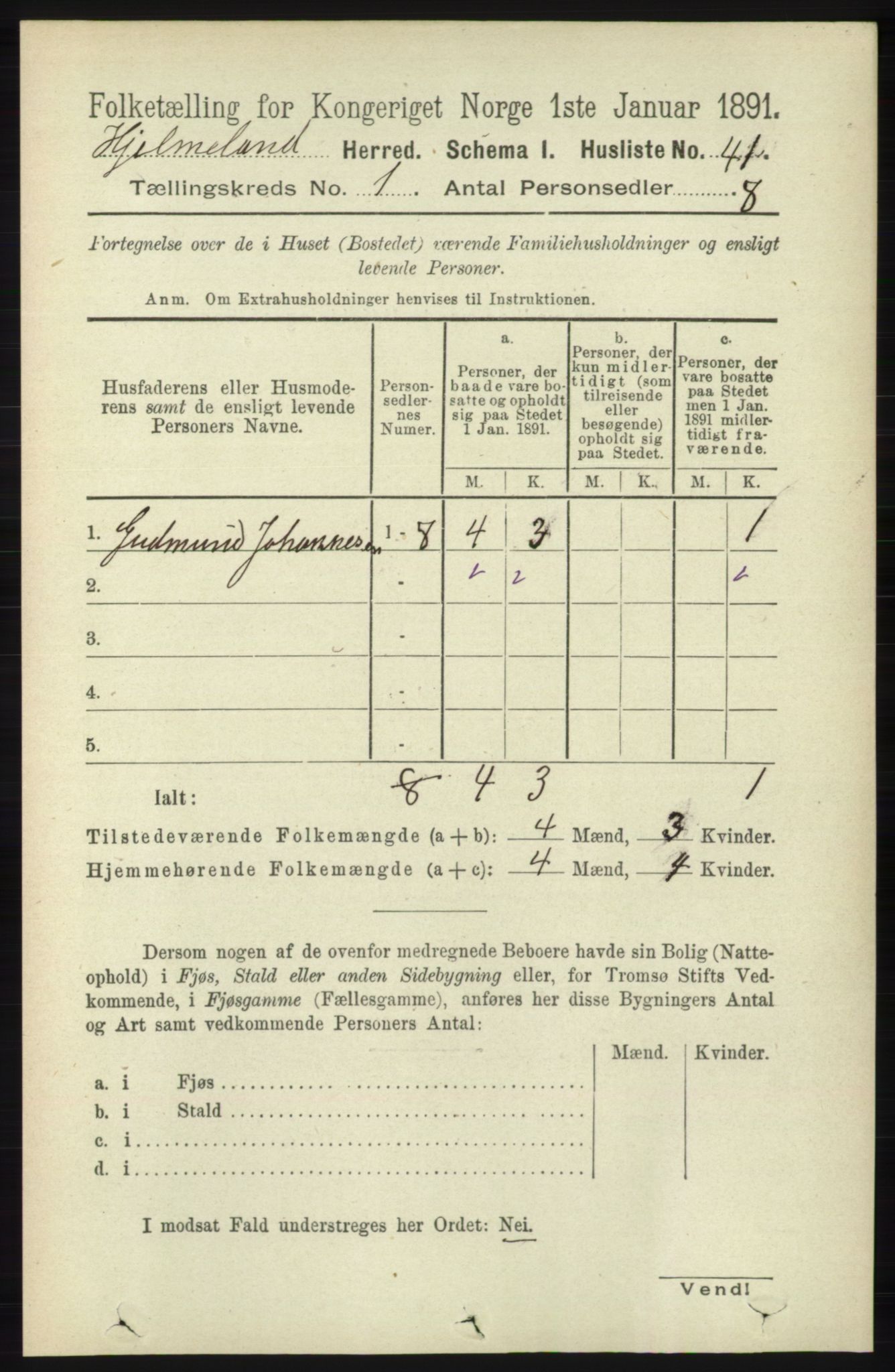 RA, 1891 census for 1133 Hjelmeland, 1891, p. 63