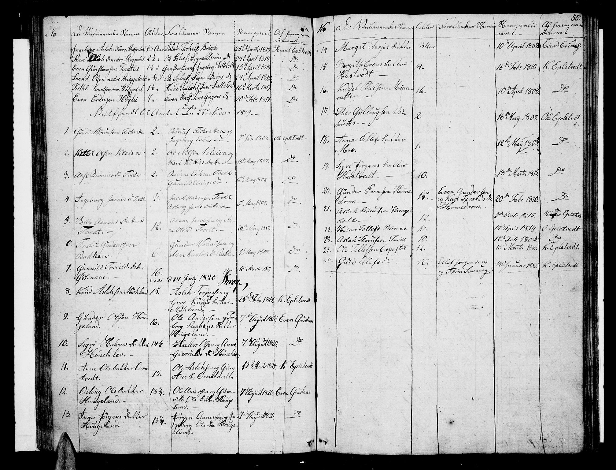 Åmli sokneprestkontor, AV/SAK-1111-0050/F/Fa/Fac/L0005: Parish register (official) no. A 5, 1796-1816, p. 55