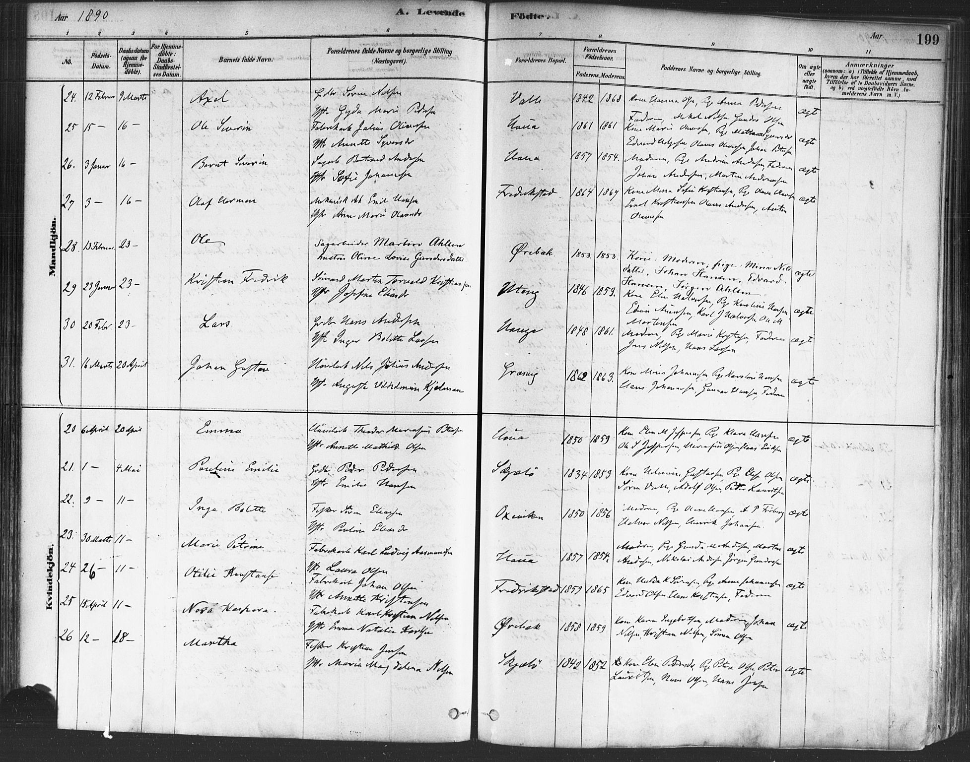 Onsøy prestekontor Kirkebøker, AV/SAO-A-10914/F/Fa/L0005: Parish register (official) no. I 5, 1878-1898, p. 199