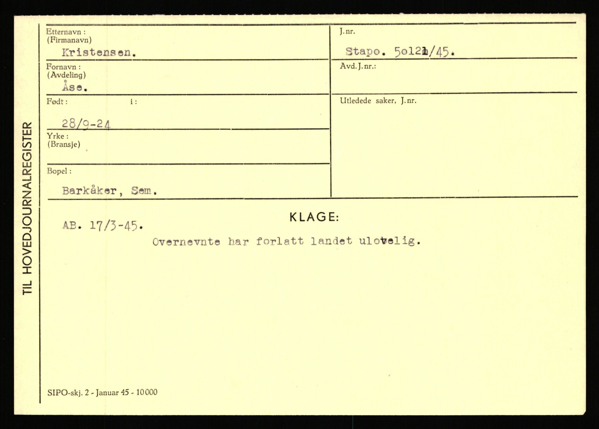 Statspolitiet - Hovedkontoret / Osloavdelingen, AV/RA-S-1329/C/Ca/L0009: Knutsen - Limstrand, 1943-1945, p. 960