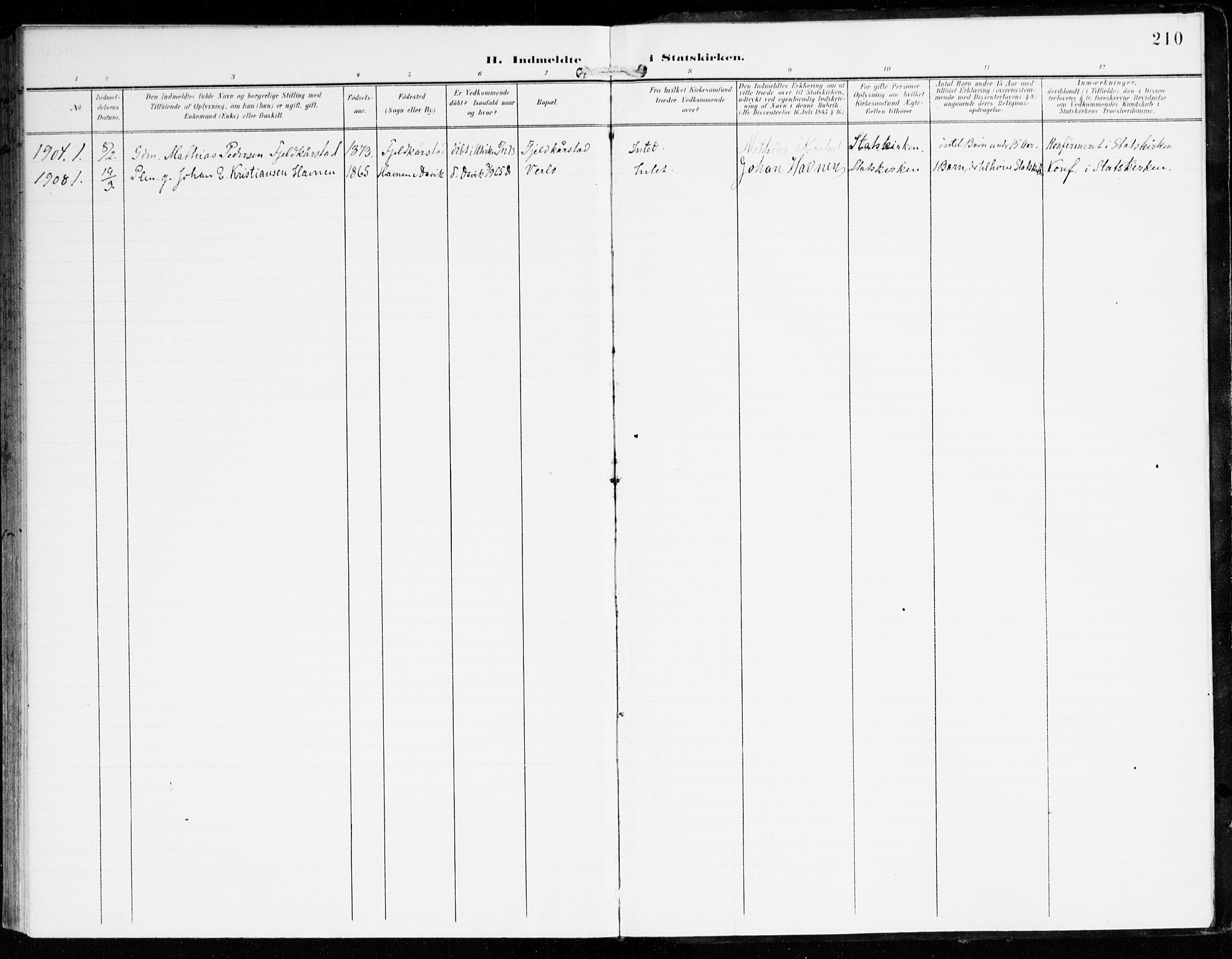 Innvik sokneprestembete, AV/SAB-A-80501: Parish register (official) no. D 2, 1900-1921, p. 210