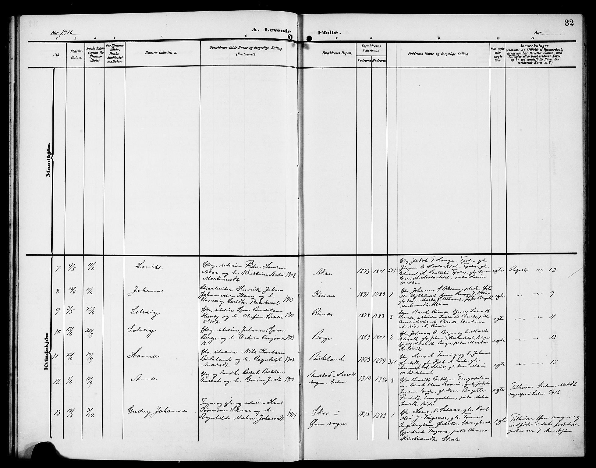 Hyllestad sokneprestembete, AV/SAB-A-80401: Parish register (copy) no. A 3, 1906-1925, p. 32