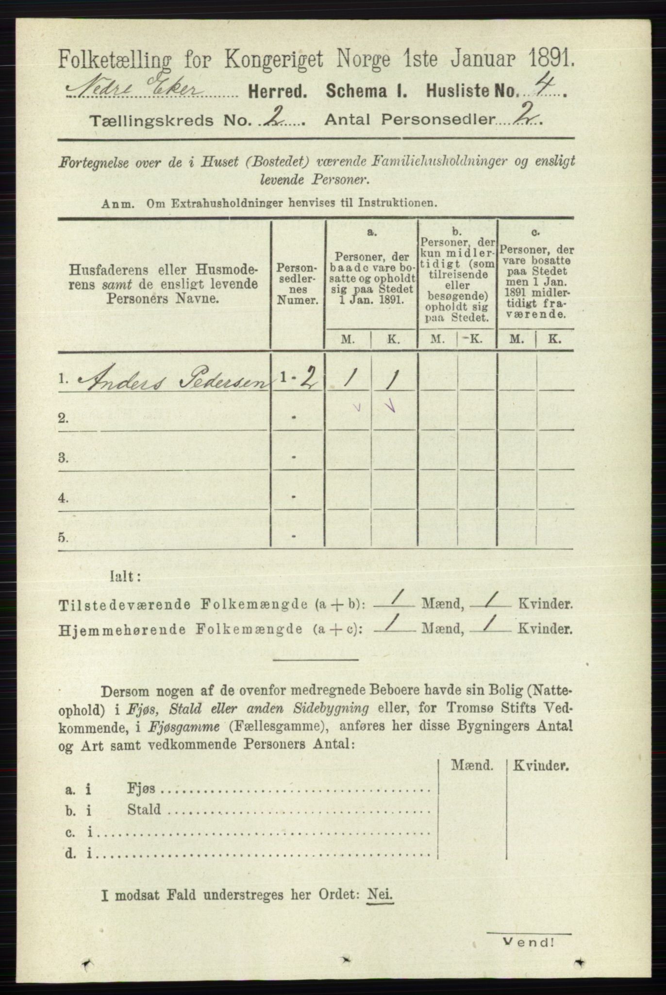 RA, 1891 census for 0625 Nedre Eiker, 1891, p. 450
