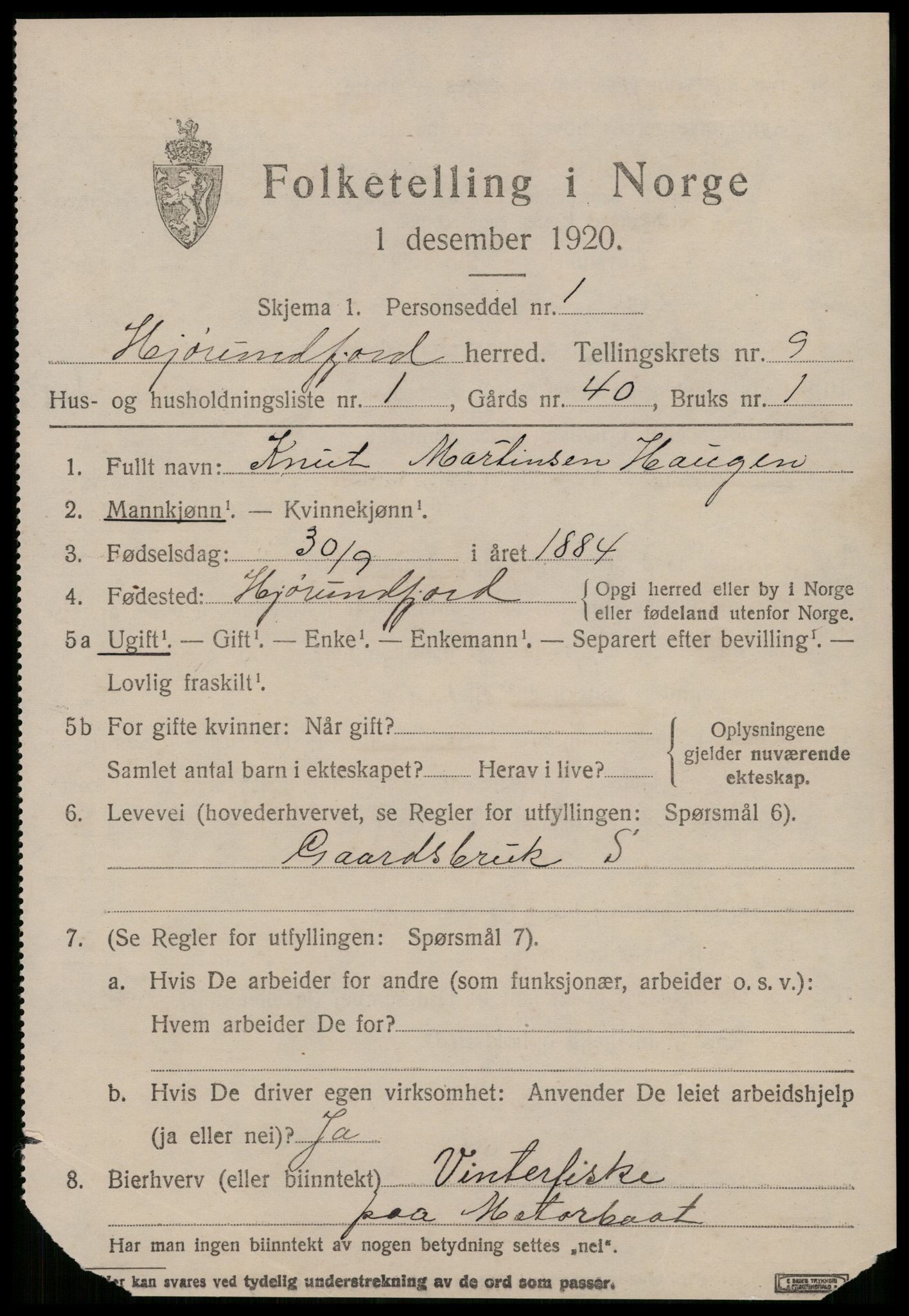 SAT, 1920 census for Hjørundfjord, 1920, p. 3221