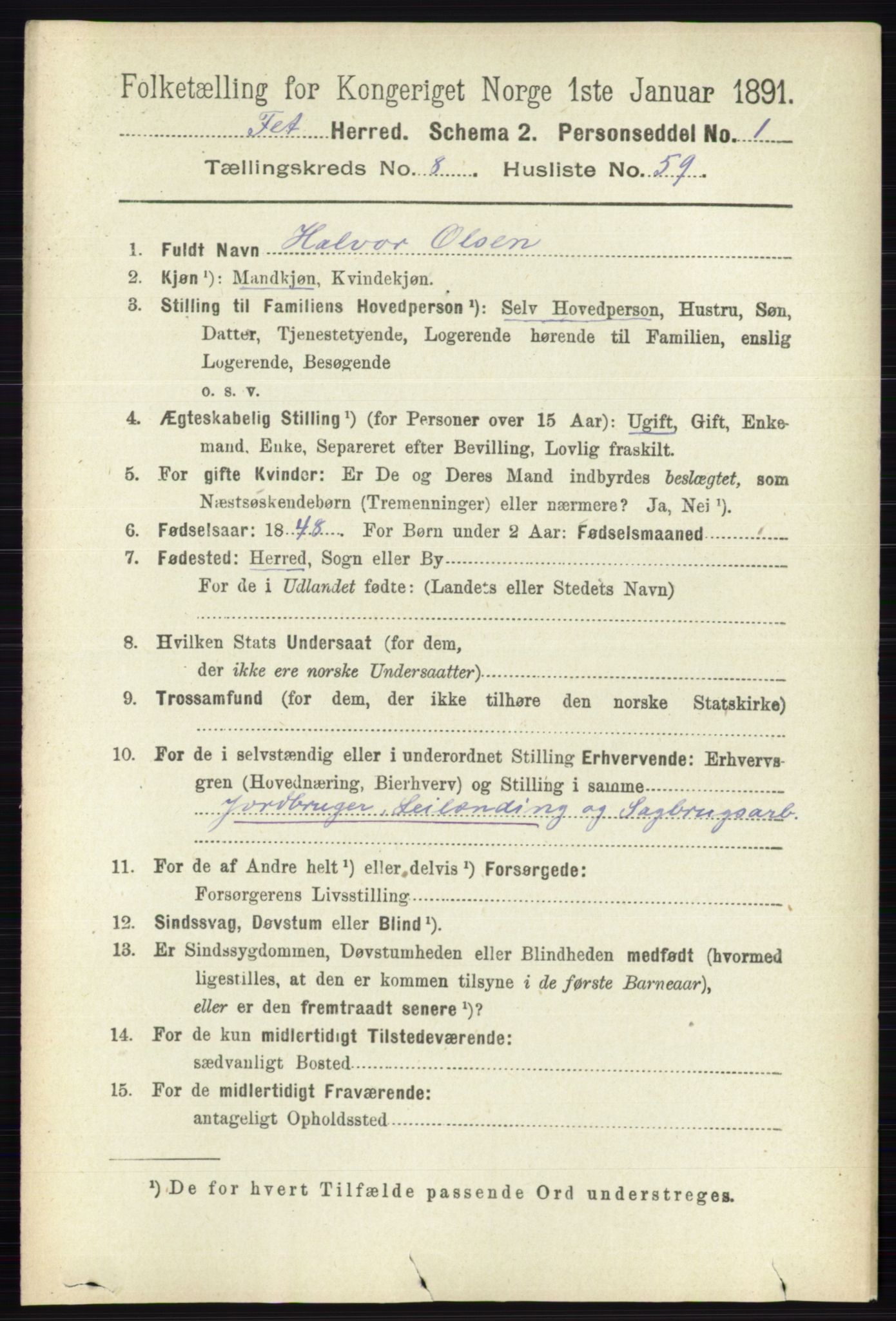 RA, 1891 census for 0227 Fet, 1891, p. 3403