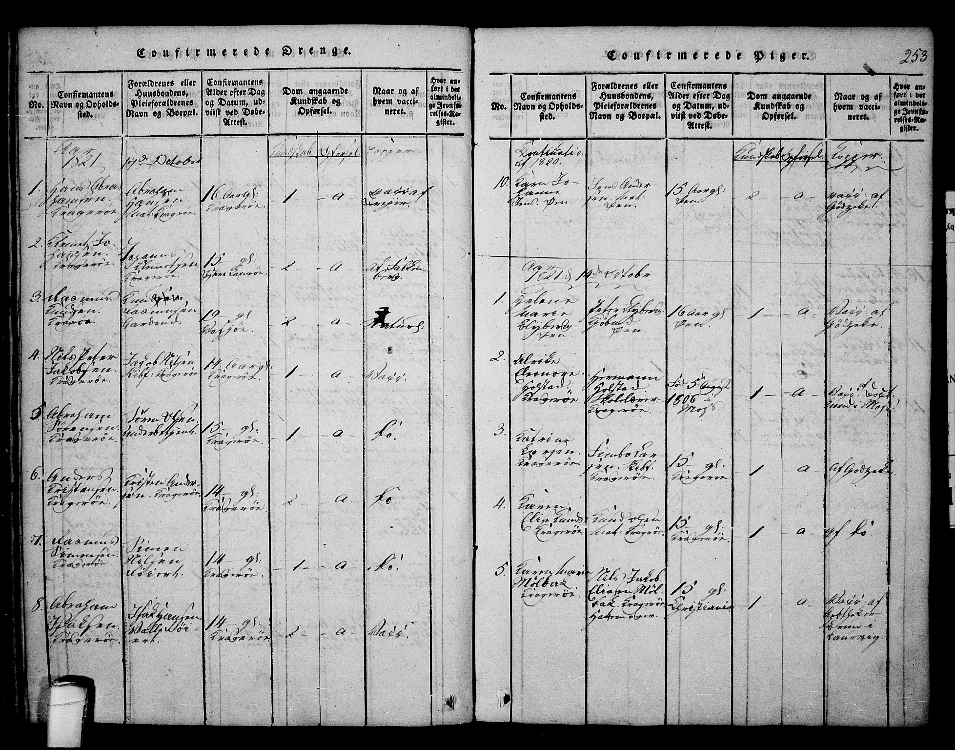 Kragerø kirkebøker, SAKO/A-278/F/Fa/L0004: Parish register (official) no. 4, 1814-1831, p. 253