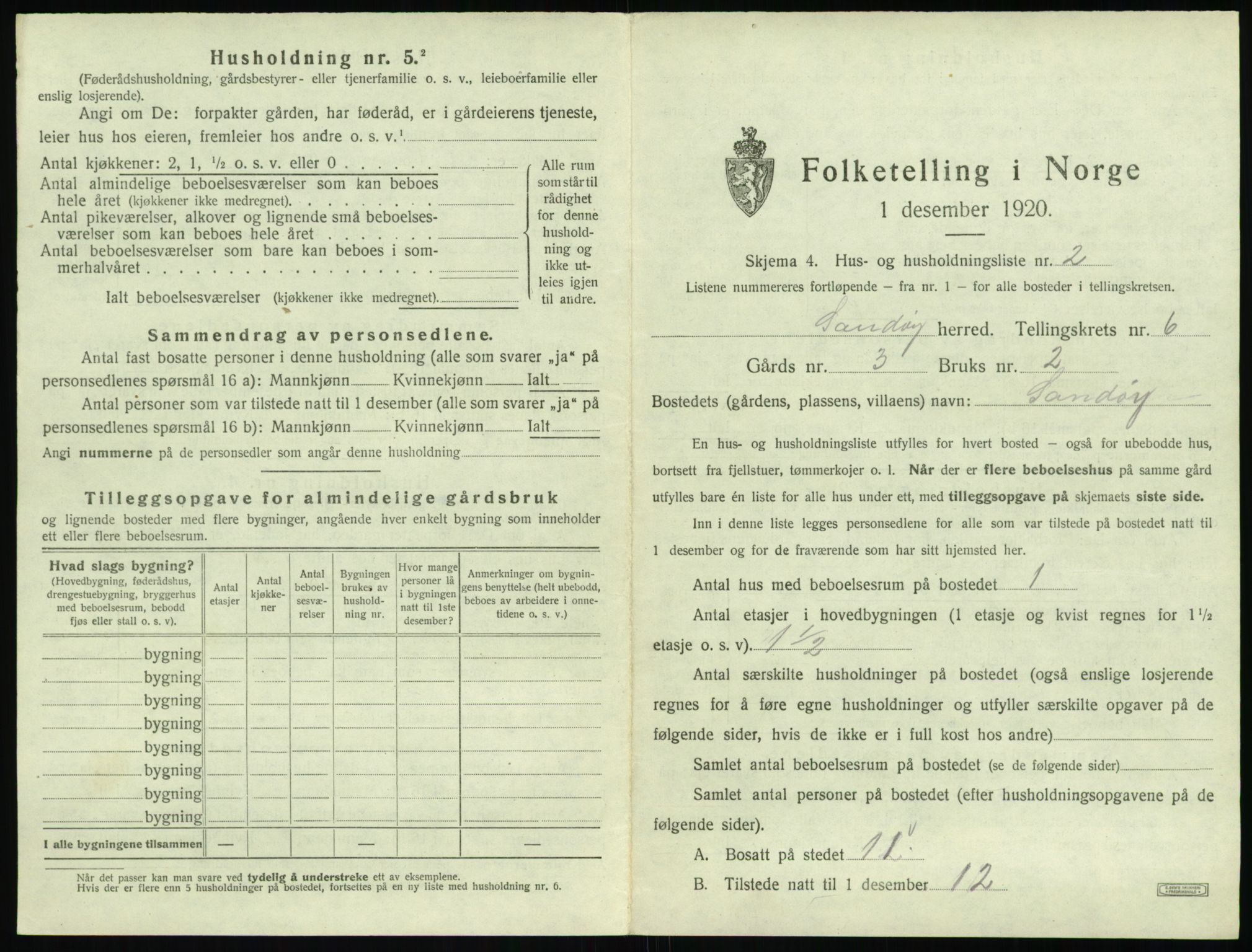 SAT, 1920 census for Sandøy, 1920, p. 282