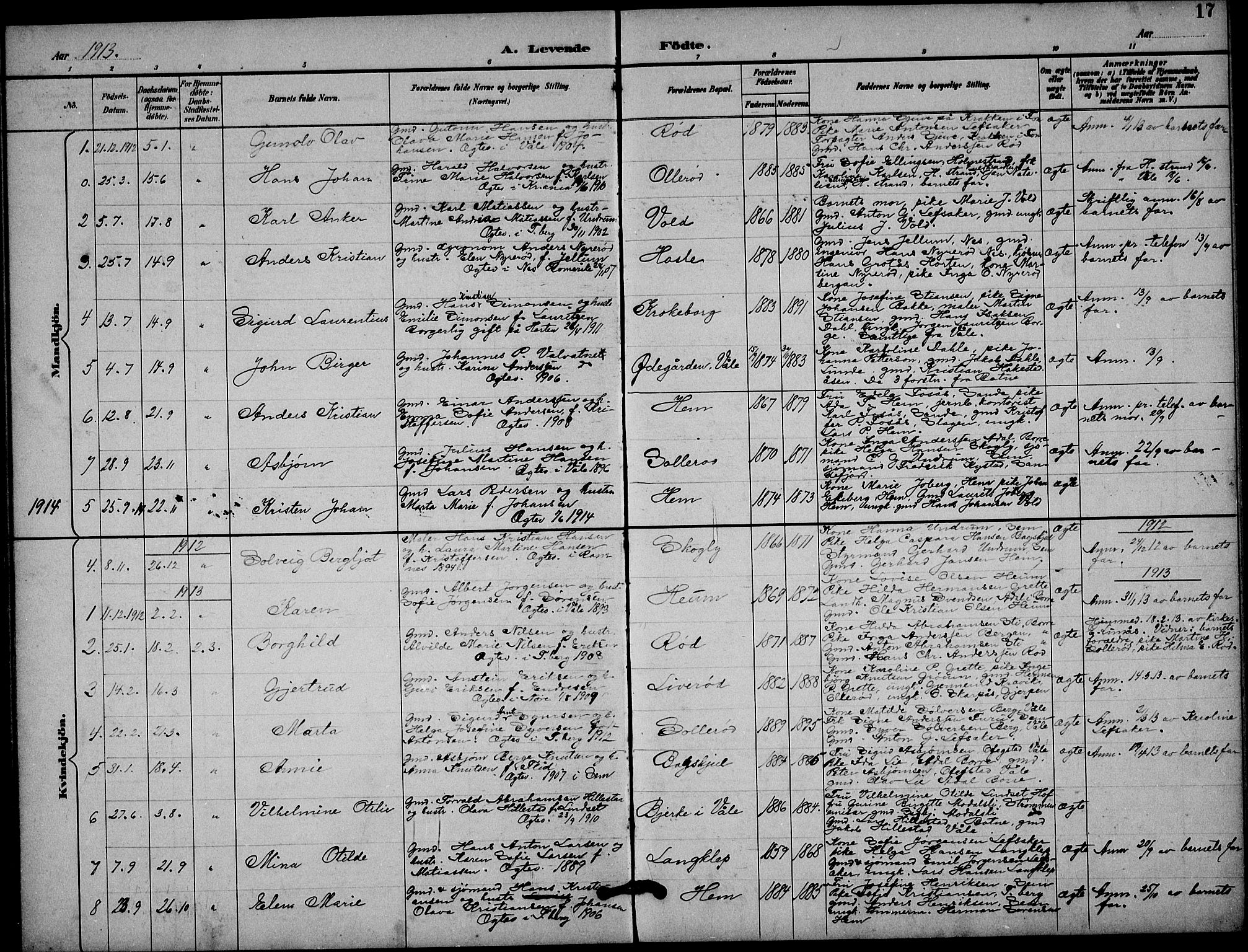 Våle kirkebøker, AV/SAKO-A-334/G/Gb/L0002: Parish register (copy) no. II 2, 1892-1936, p. 17