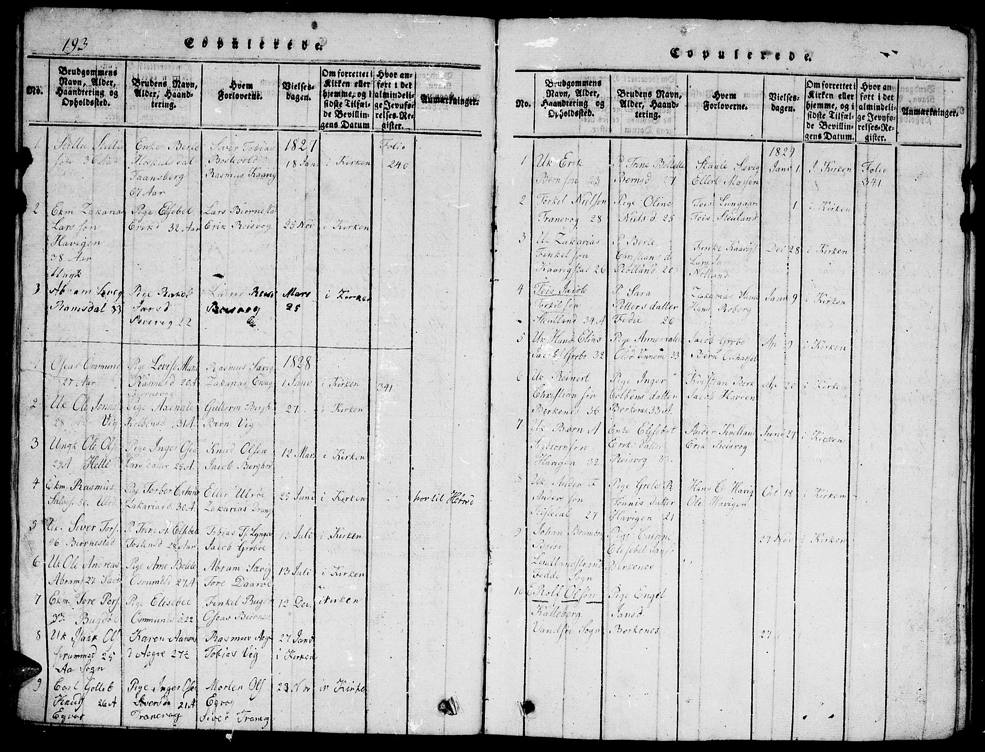 Herad sokneprestkontor, SAK/1111-0018/F/Fb/Fbb/L0001: Parish register (copy) no. B 1, 1815-1852, p. 193