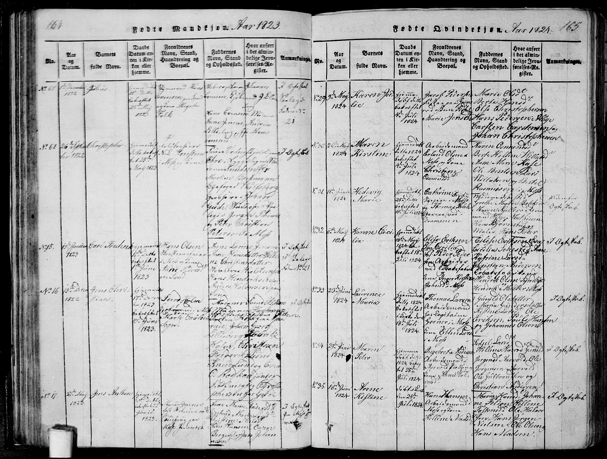 Moss prestekontor Kirkebøker, SAO/A-2003/F/Fa/L0005: Parish register (official) no. I 5, 1814-1828, p. 164-165