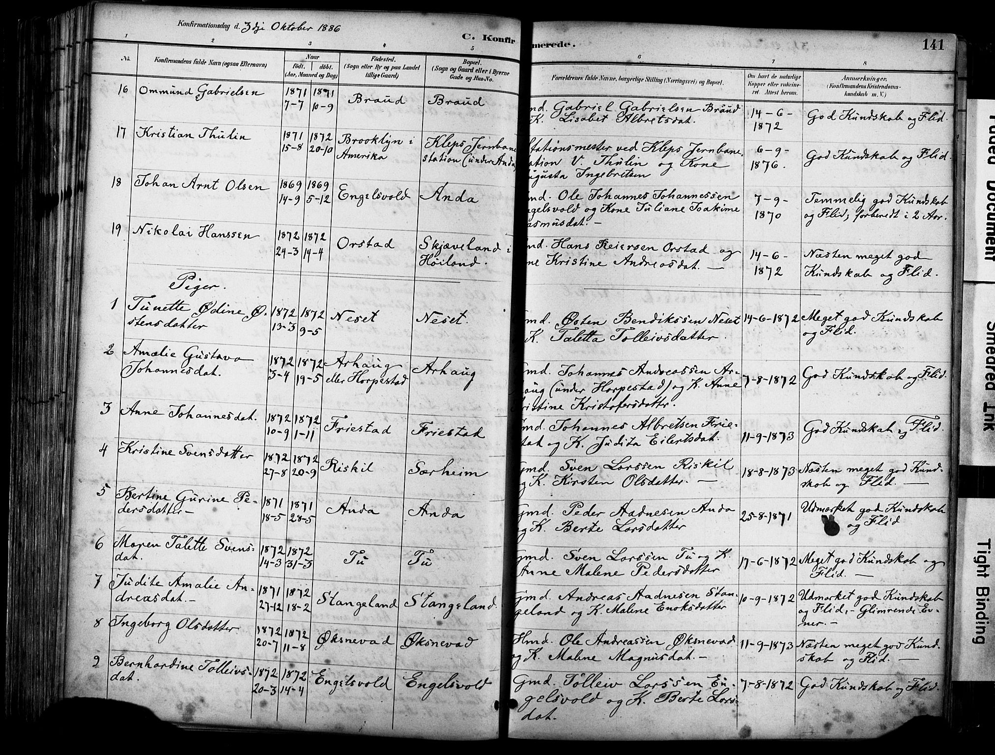 Klepp sokneprestkontor, AV/SAST-A-101803/001/3/30BA/L0009: Parish register (official) no. A 7, 1886-1915, p. 141