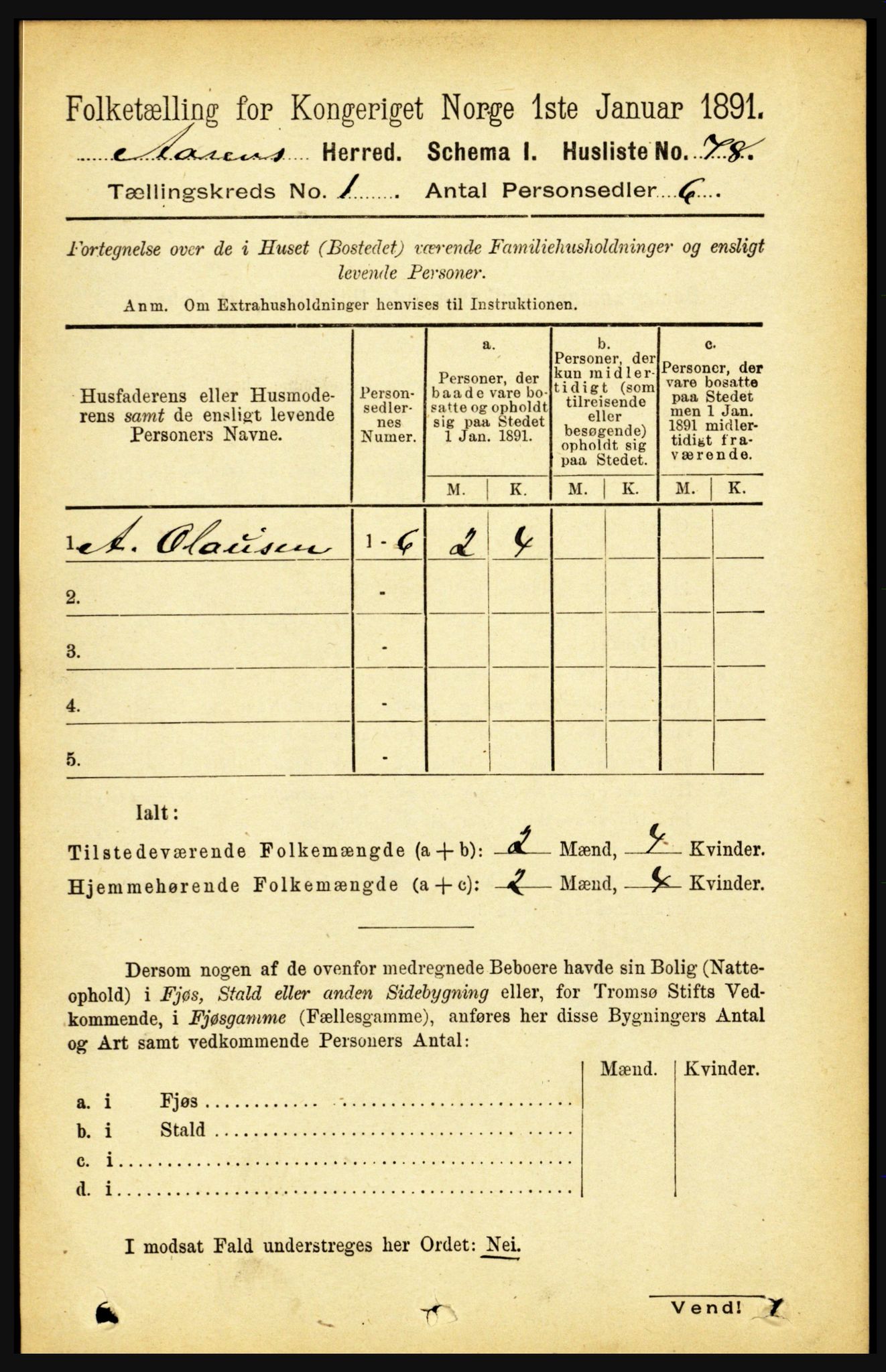 RA, 1891 census for 1716 Åsen, 1891, p. 94