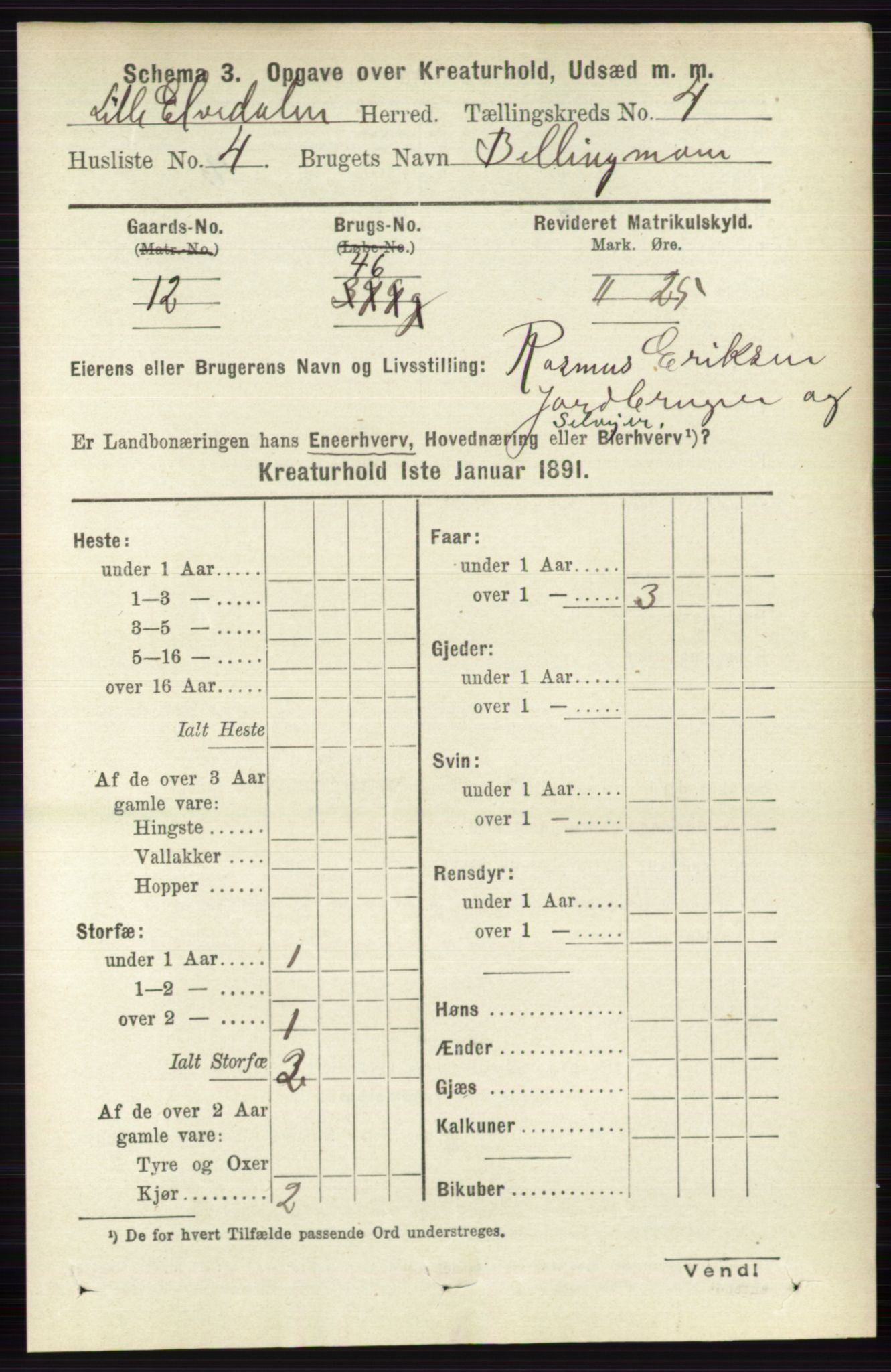 RA, 1891 census for 0438 Lille Elvedalen, 1891, p. 4240