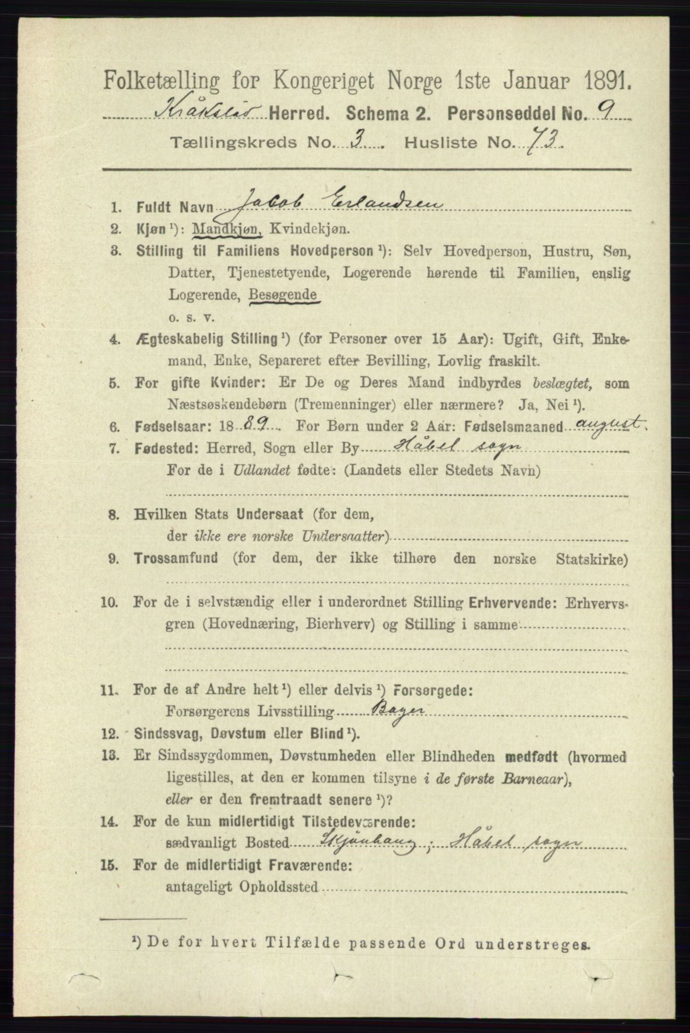 RA, 1891 census for 0212 Kråkstad, 1891, p. 1616