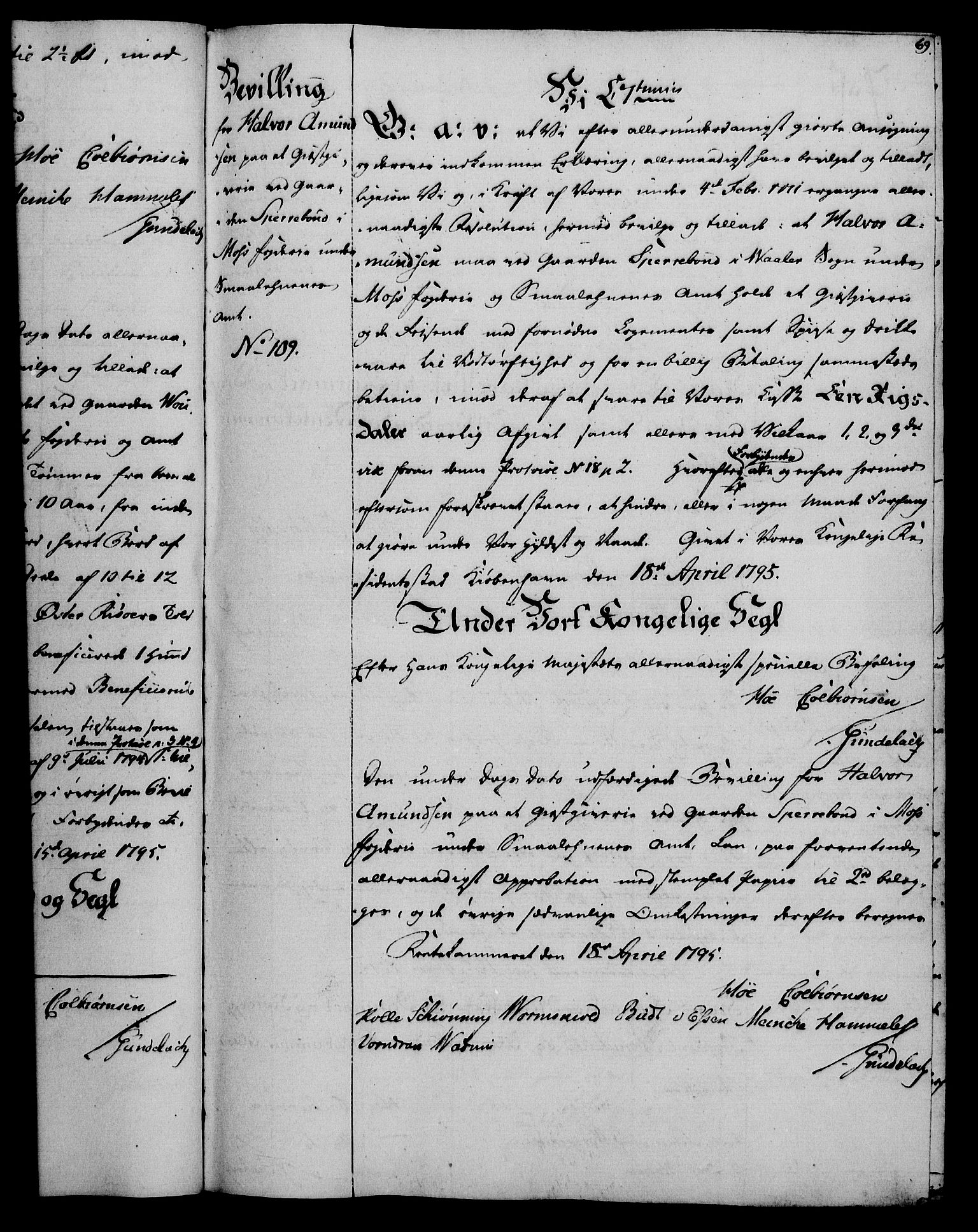 Rentekammeret, Kammerkanselliet, AV/RA-EA-3111/G/Gg/Gga/L0016: Norsk ekspedisjonsprotokoll med register (merket RK 53.16), 1794-1800, p. 69