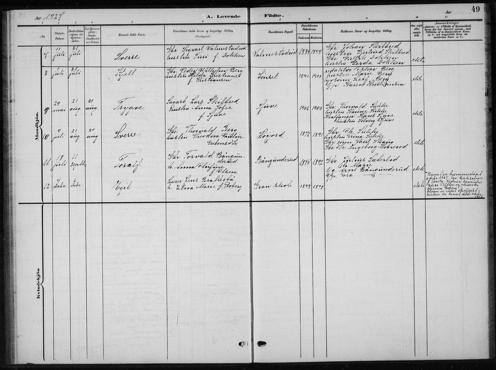 Andebu kirkebøker, AV/SAKO-A-336/G/Gb/L0001: Parish register (copy) no. II 1, 1901-1936, p. 49