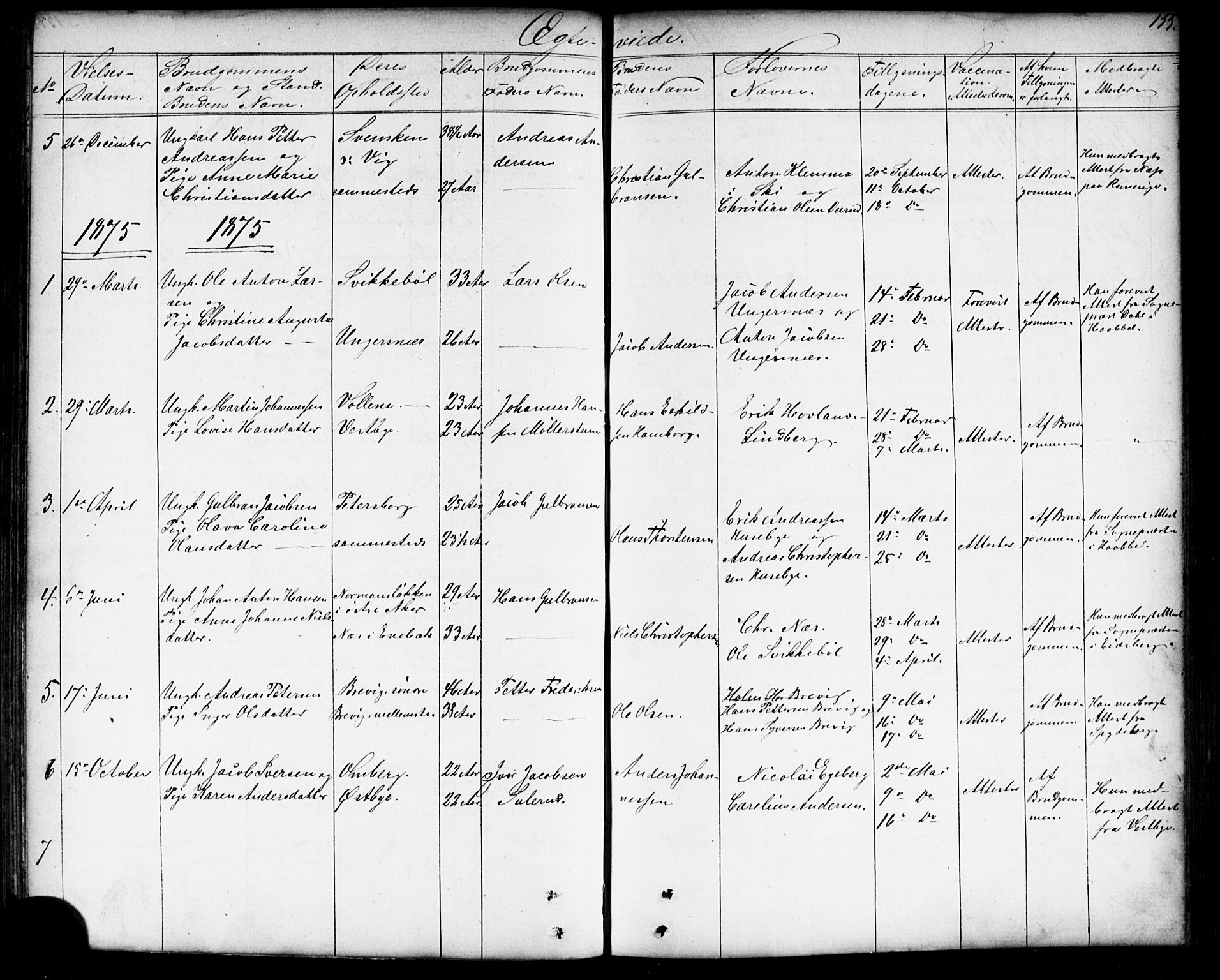 Enebakk prestekontor Kirkebøker, SAO/A-10171c/G/Gb/L0001: Parish register (copy) no. II 1, 1859-1890, p. 155