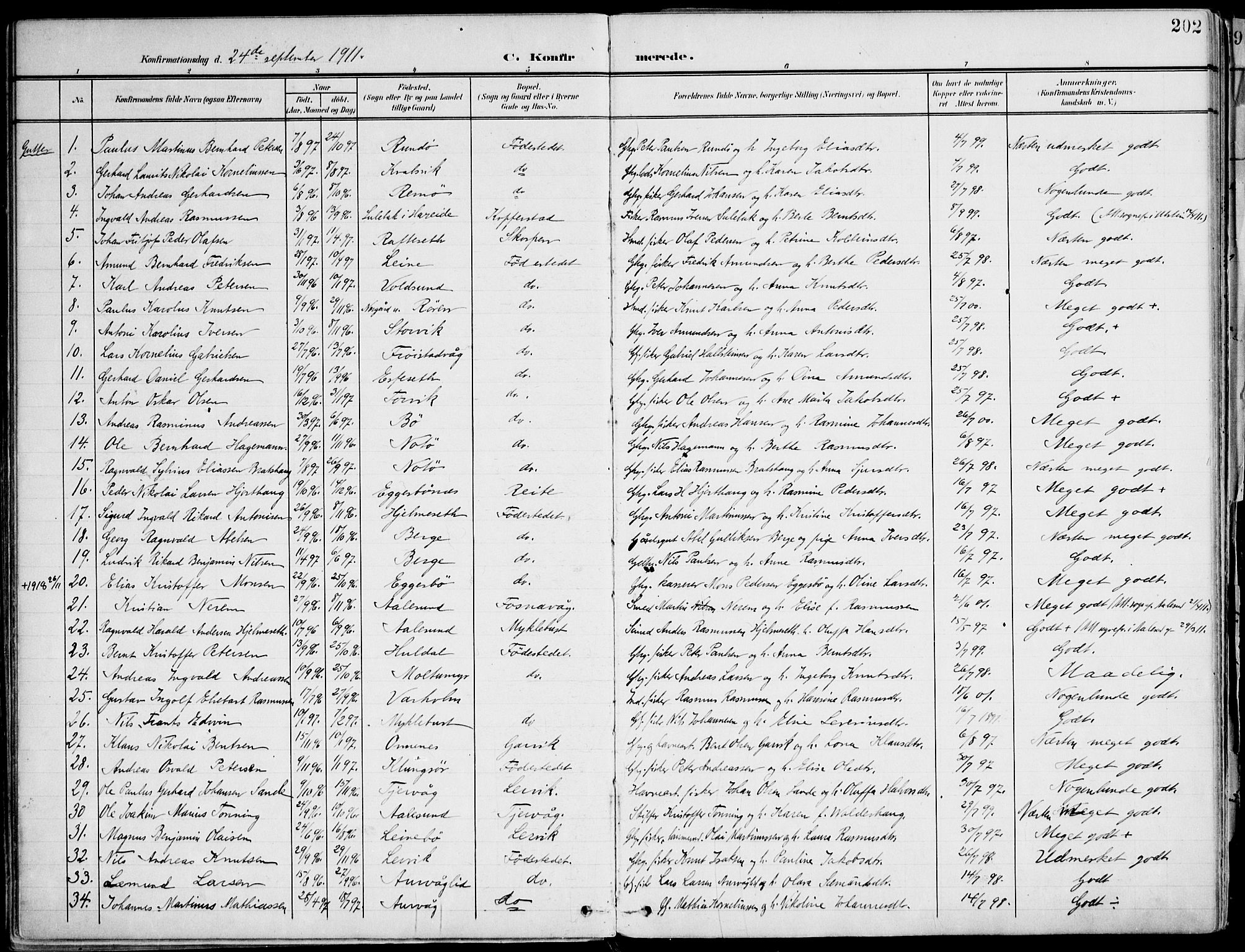 Ministerialprotokoller, klokkerbøker og fødselsregistre - Møre og Romsdal, SAT/A-1454/507/L0075: Parish register (official) no. 507A10, 1901-1920, p. 202