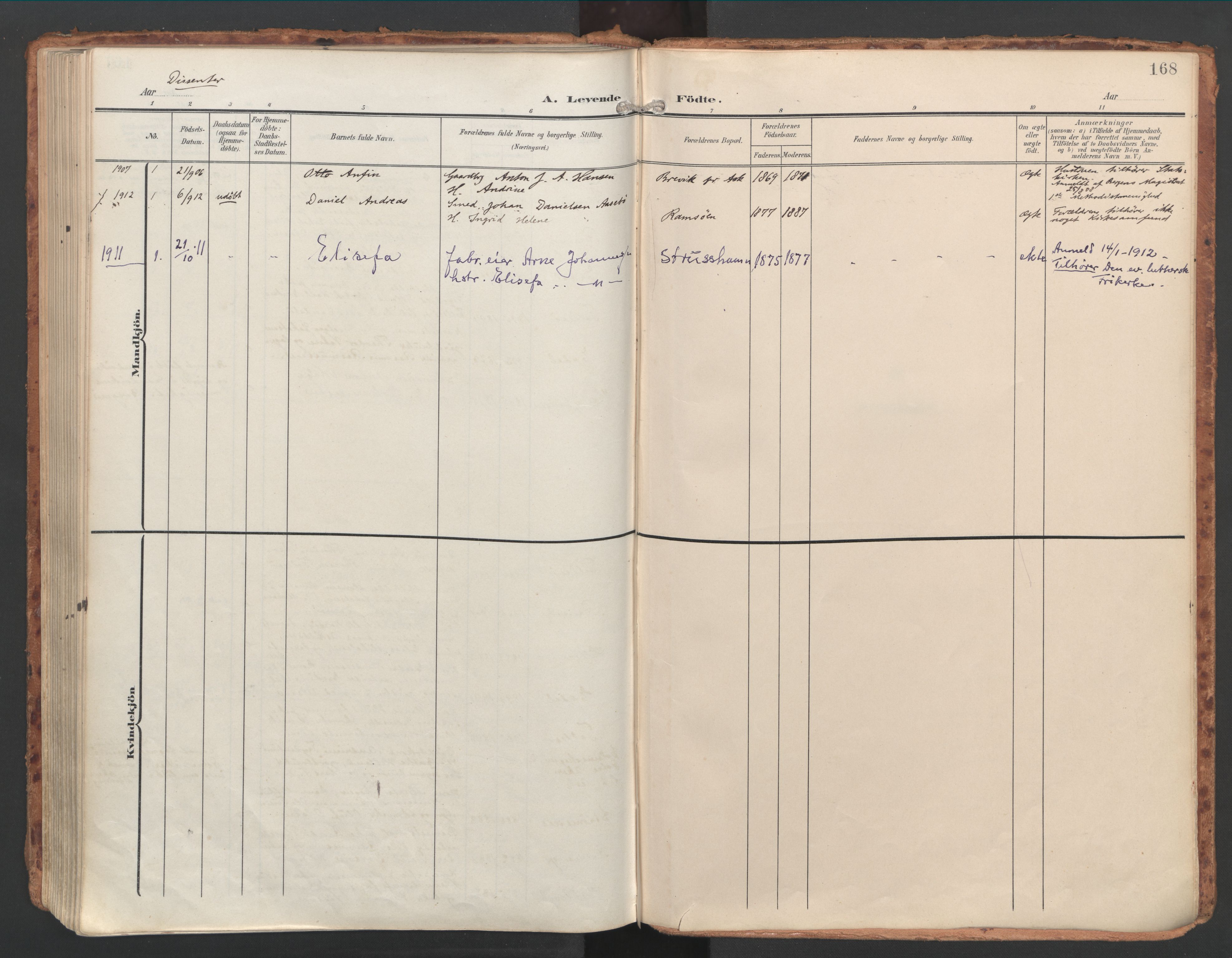 Askøy Sokneprestembete, SAB/A-74101/H/Ha/Haa/Haac/L0002: Parish register (official) no. C 2, 1905-1922, p. 168