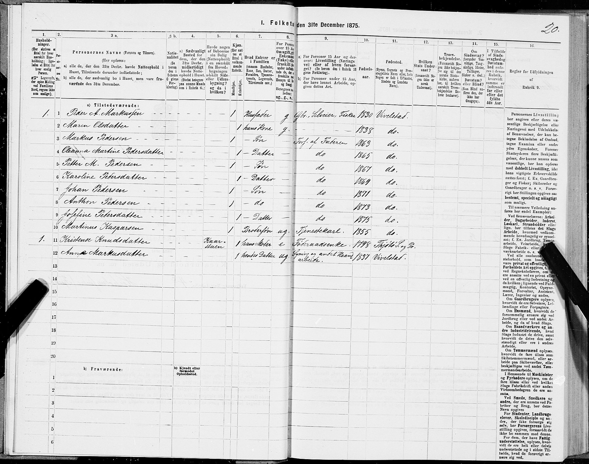 SAT, 1875 census for 1817P Tjøtta, 1875, p. 1020