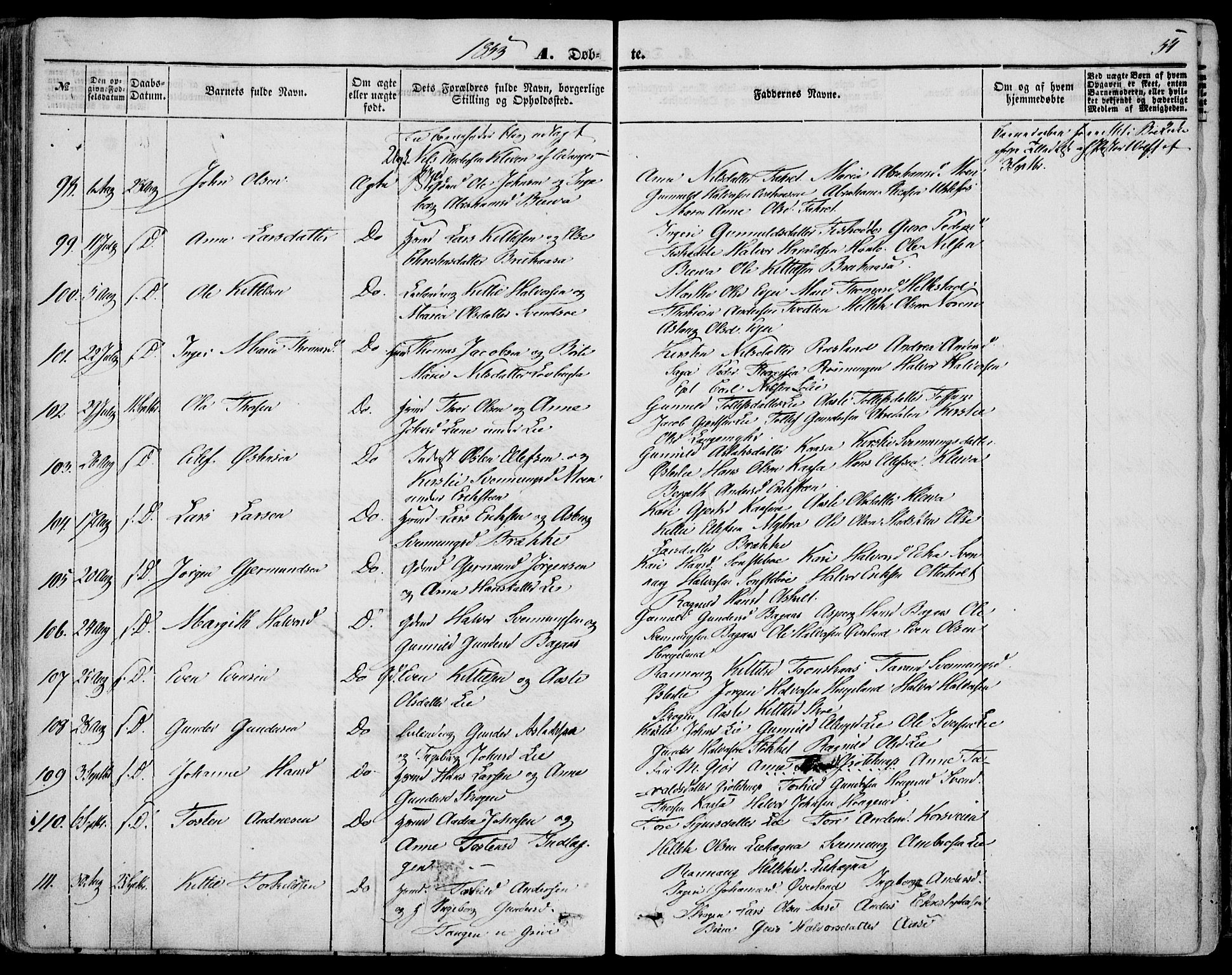 Bø kirkebøker, AV/SAKO-A-257/F/Fa/L0008: Parish register (official) no. 8, 1849-1861, p. 54