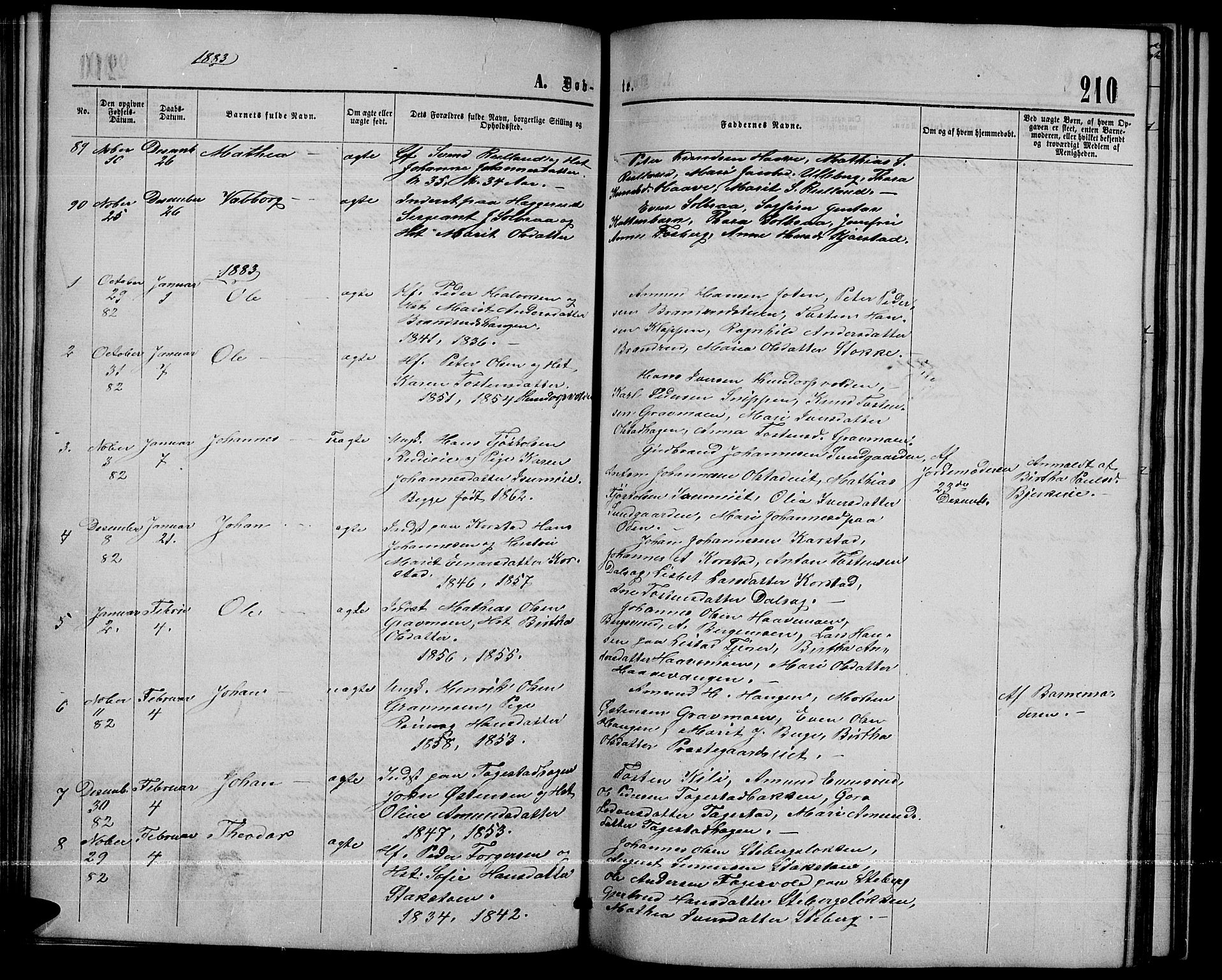 Sør-Fron prestekontor, SAH/PREST-010/H/Ha/Hab/L0002: Parish register (copy) no. 2, 1864-1883, p. 210