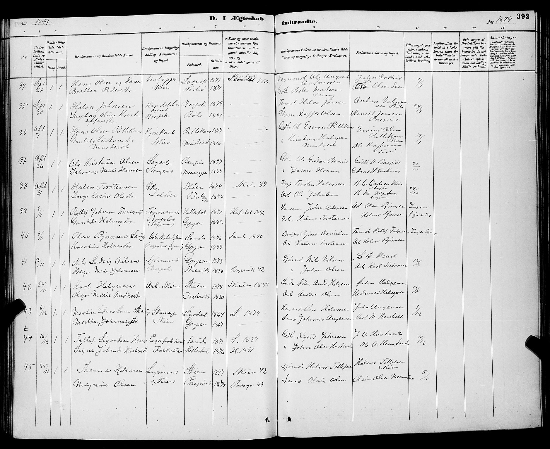 Gjerpen kirkebøker, SAKO/A-265/G/Ga/L0002: Parish register (copy) no. I 2, 1883-1900, p. 392