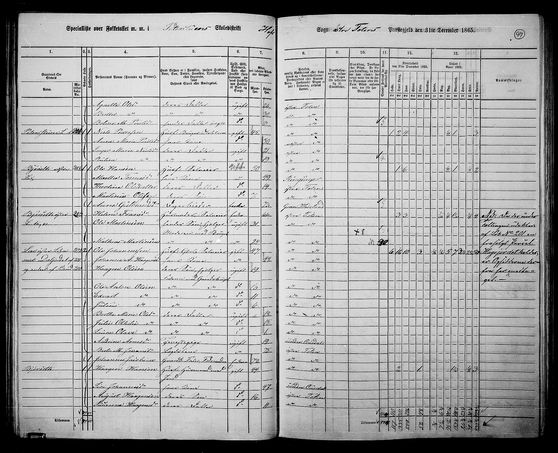 RA, 1865 census for Østre Toten, 1865, p. 218