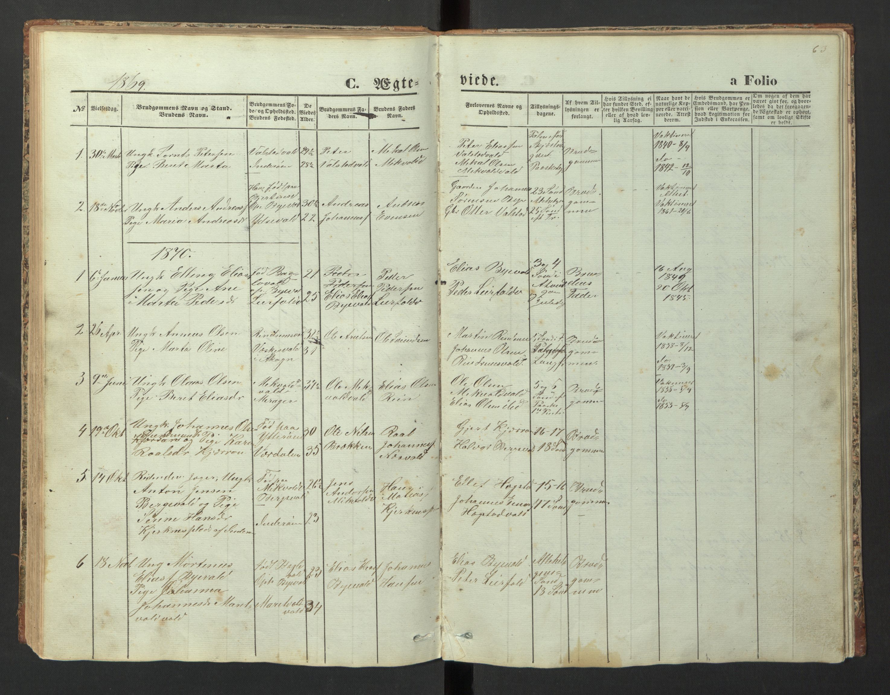 Ministerialprotokoller, klokkerbøker og fødselsregistre - Nord-Trøndelag, SAT/A-1458/726/L0271: Parish register (copy) no. 726C02, 1869-1897, p. 63