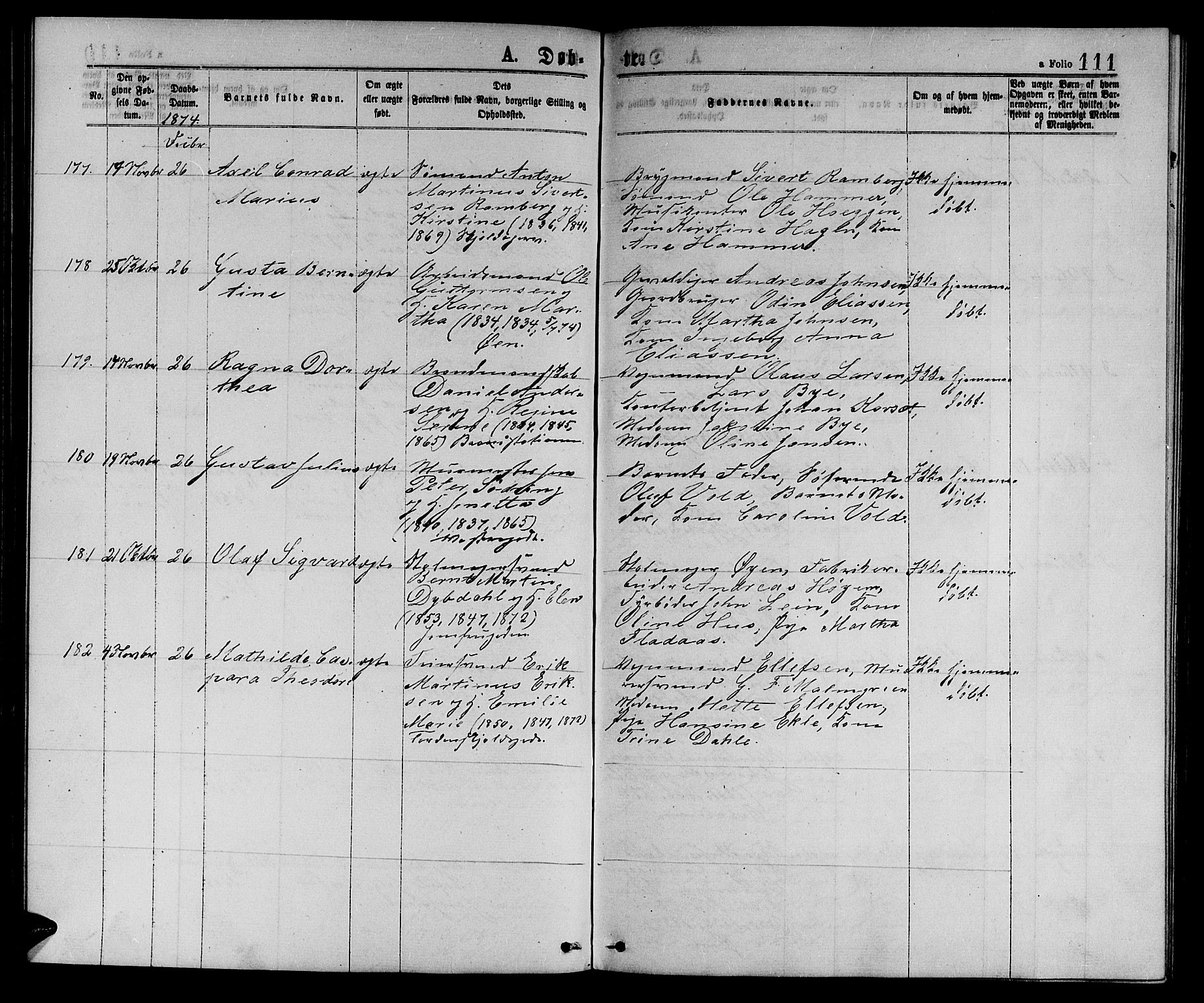 Ministerialprotokoller, klokkerbøker og fødselsregistre - Sør-Trøndelag, SAT/A-1456/601/L0088: Parish register (copy) no. 601C06, 1870-1878, p. 111