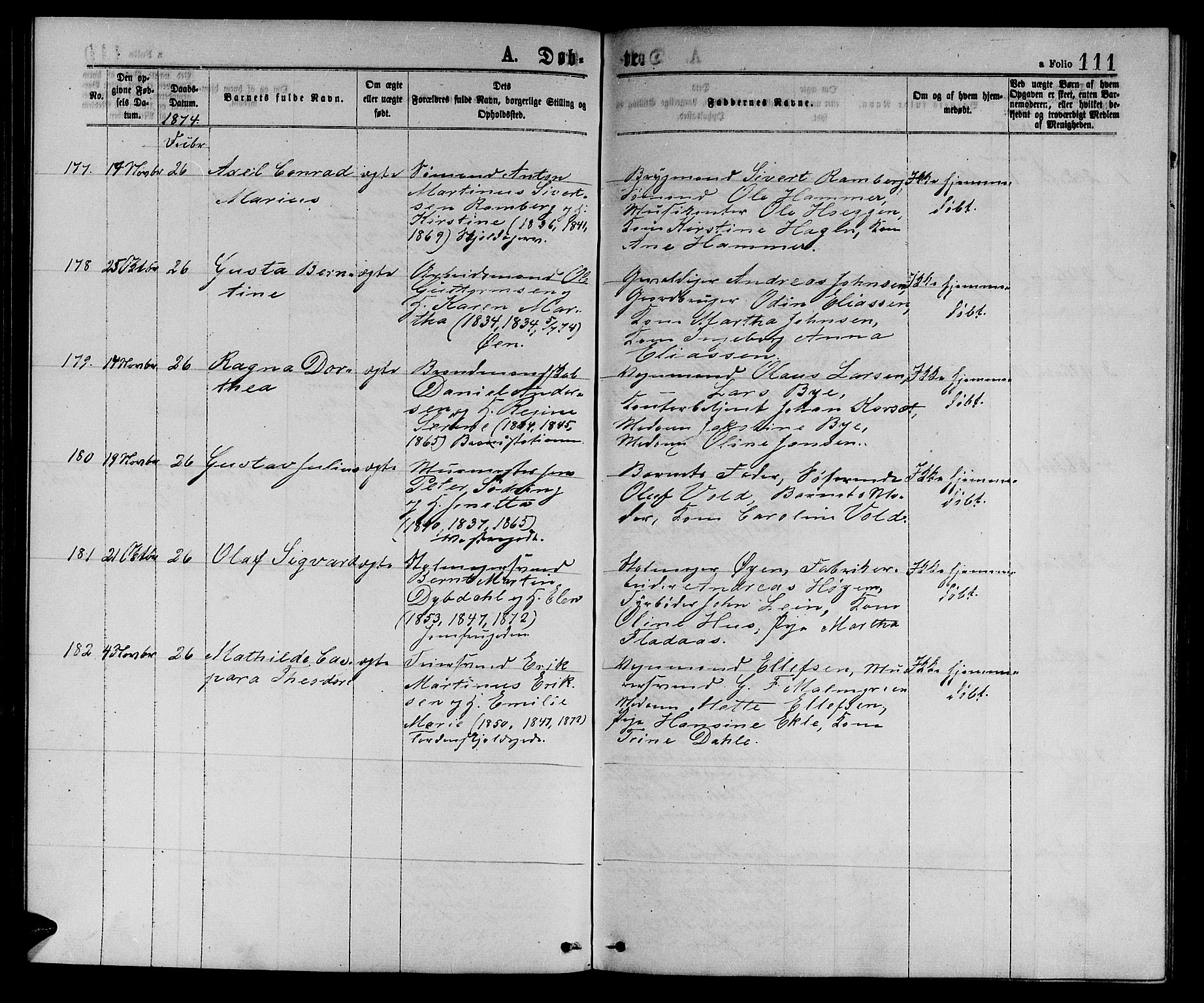 Ministerialprotokoller, klokkerbøker og fødselsregistre - Sør-Trøndelag, AV/SAT-A-1456/601/L0088: Parish register (copy) no. 601C06, 1870-1878, p. 111