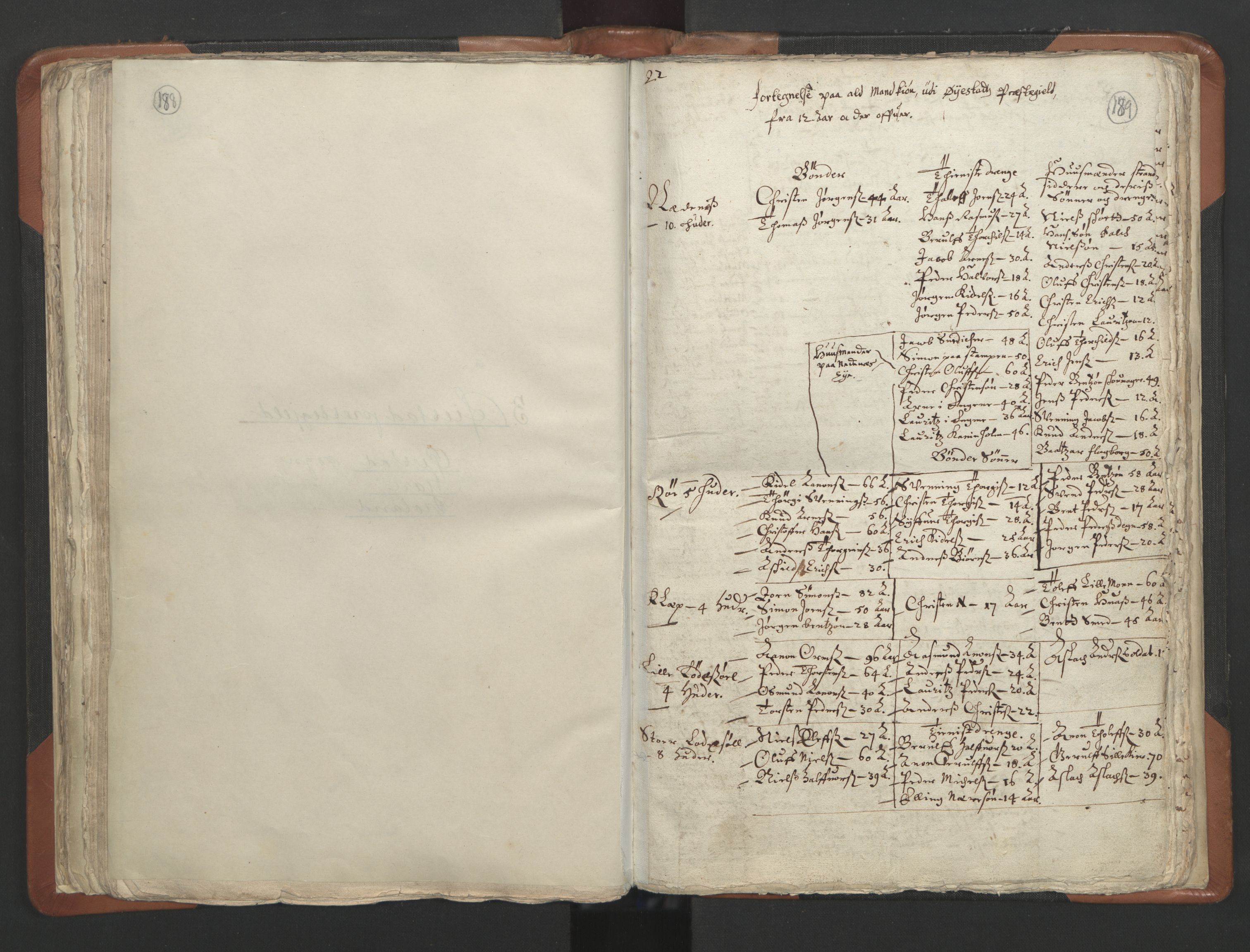 RA, Vicar's Census 1664-1666, no. 13: Nedenes deanery, 1664-1666, p. 188-189