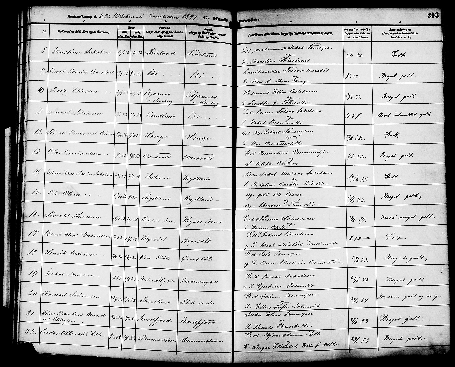 Sokndal sokneprestkontor, SAST/A-101808: Parish register (copy) no. B 6, 1892-1907, p. 203
