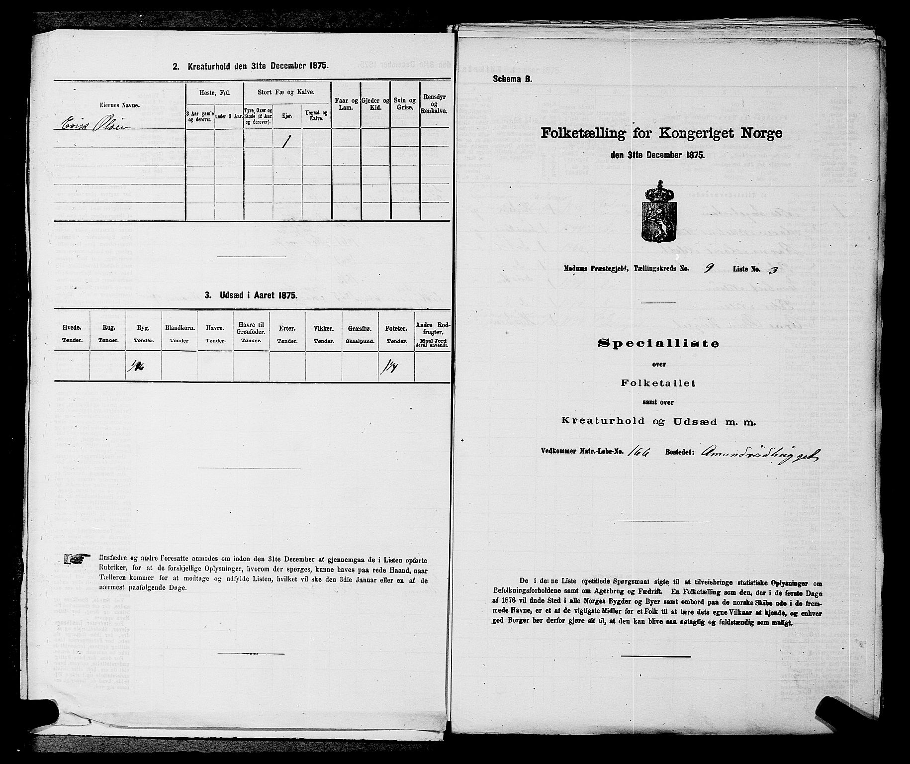 SAKO, 1875 census for 0623P Modum, 1875, p. 1045