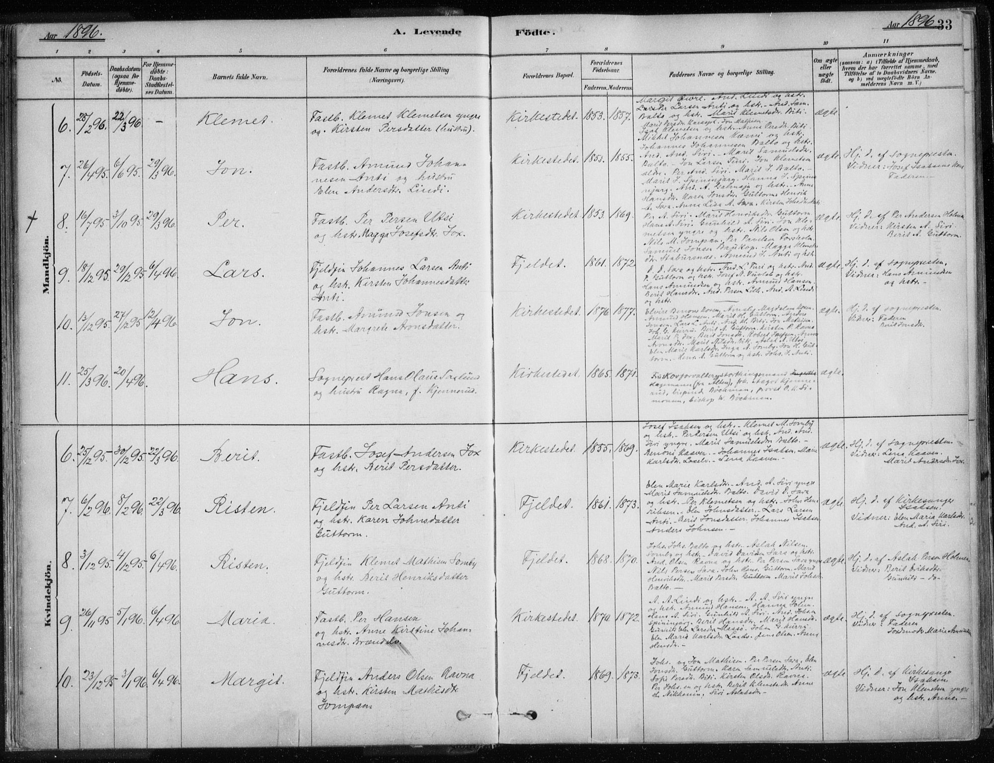 Karasjok sokneprestkontor, AV/SATØ-S-1352/H/Ha/L0002kirke: Parish register (official) no. 2, 1885-1906, p. 33