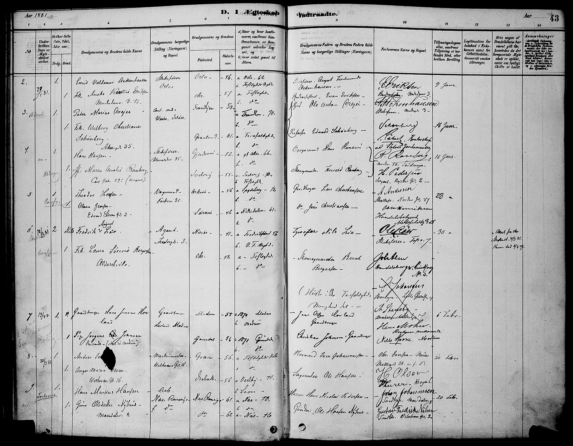 Trefoldighet prestekontor Kirkebøker, AV/SAO-A-10882/H/Ha/L0003: Banns register no. 3, 1878-1888, p. 43