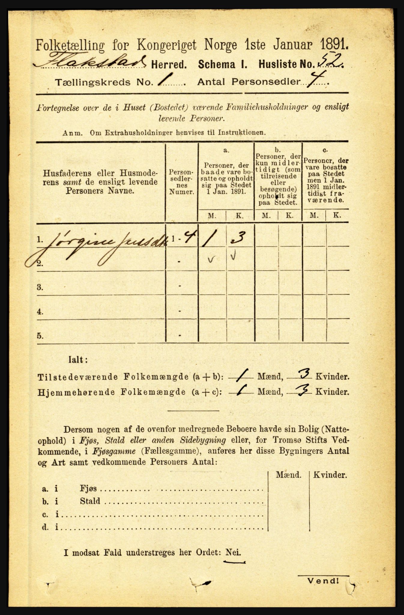 RA, 1891 census for 1859 Flakstad, 1891, p. 69