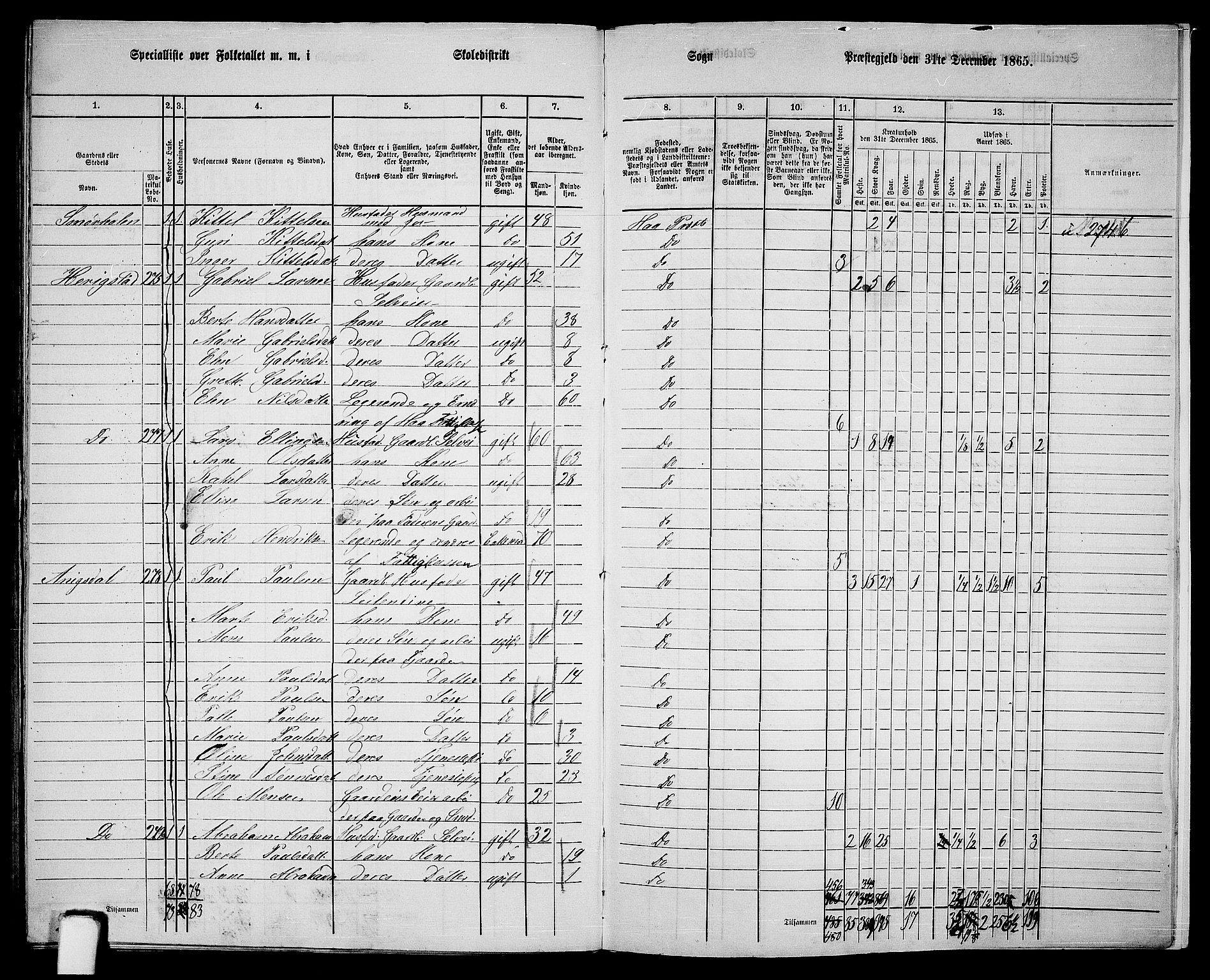 RA, 1865 census for Hå, 1865, p. 123