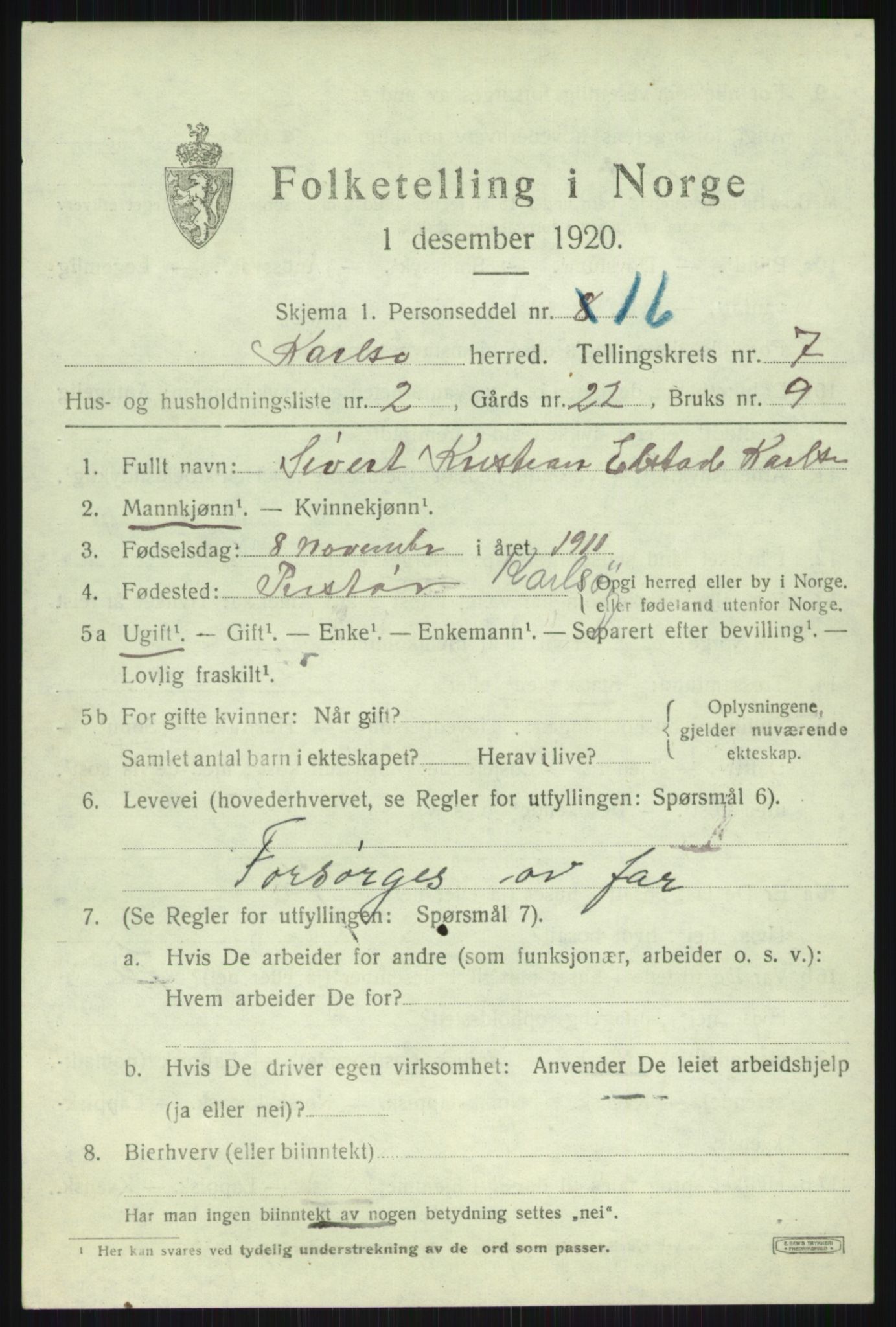 SATØ, 1920 census for Karlsøy, 1920, p. 2650