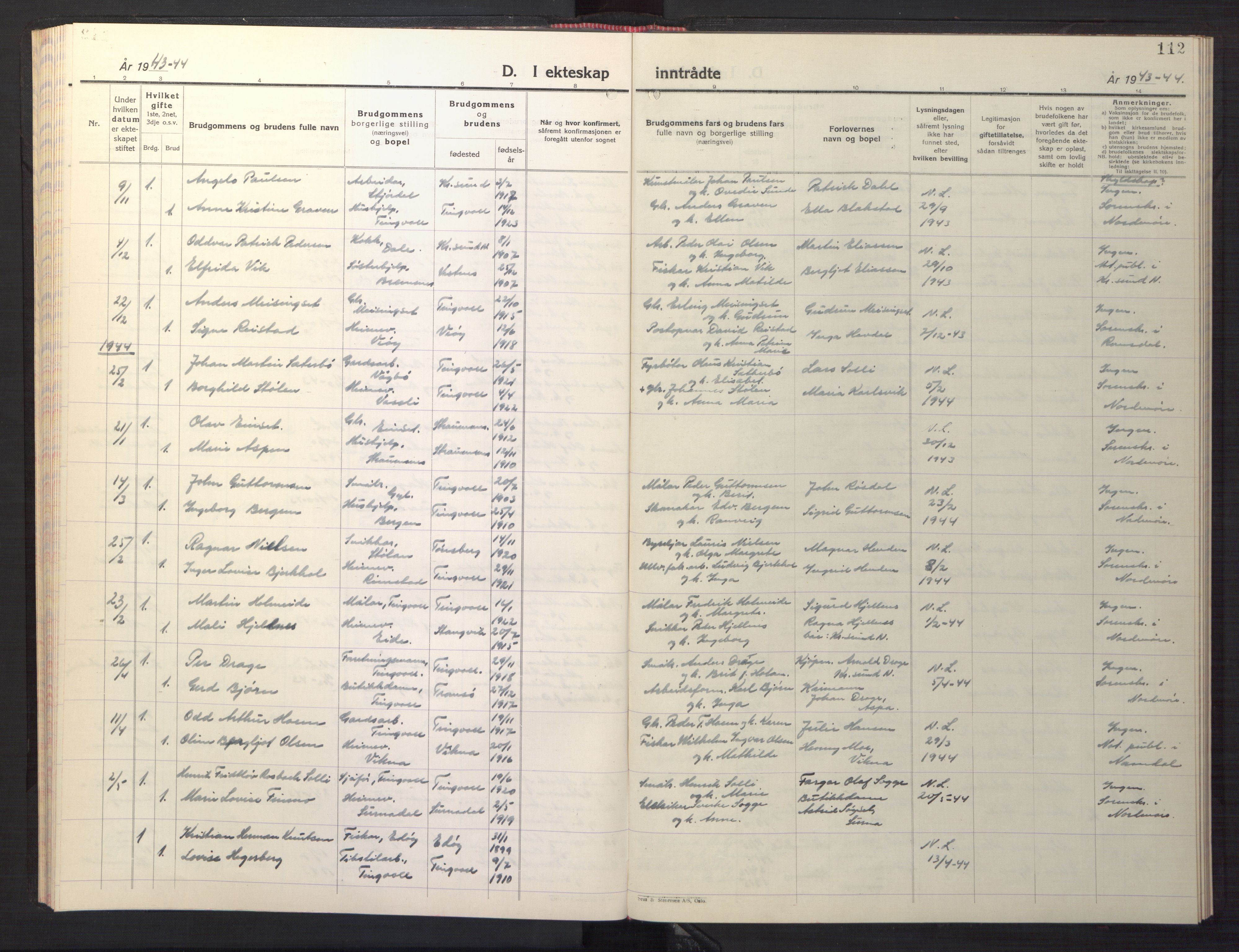 Ministerialprotokoller, klokkerbøker og fødselsregistre - Møre og Romsdal, AV/SAT-A-1454/586/L0996: Parish register (copy) no. 586C07, 1944-1949, p. 112