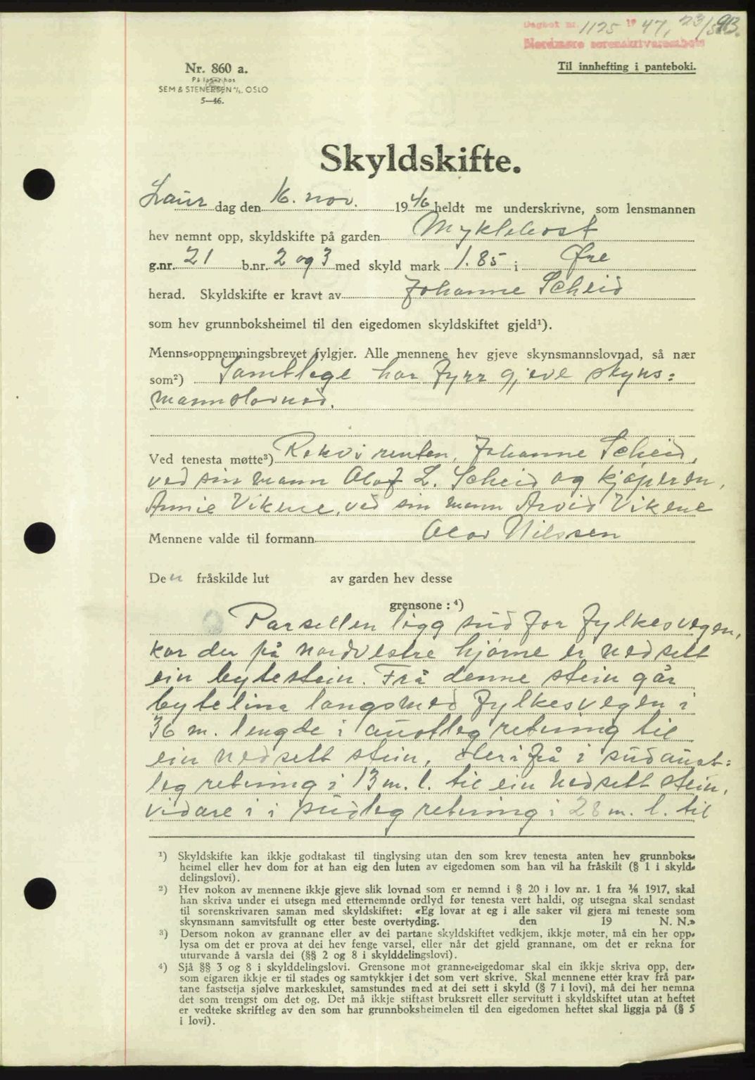 Nordmøre sorenskriveri, AV/SAT-A-4132/1/2/2Ca: Mortgage book no. A104, 1947-1947, Diary no: : 1125/1947