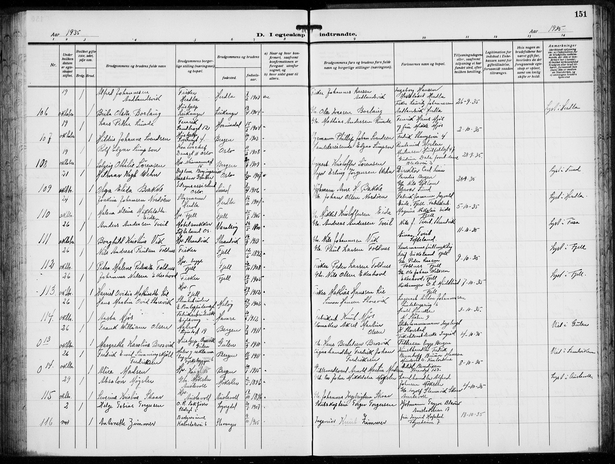 Domkirken sokneprestembete, AV/SAB-A-74801/H/Hab/L0034: Parish register (copy) no. D 6, 1924-1941, p. 151