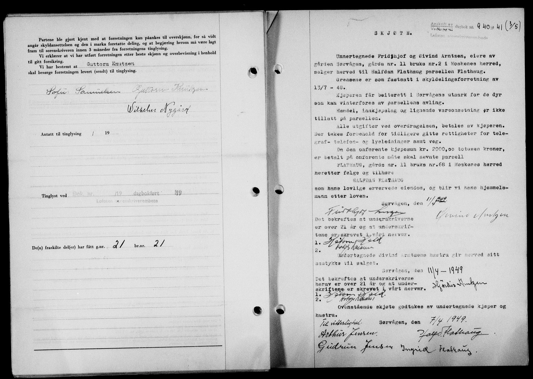 Lofoten sorenskriveri, SAT/A-0017/1/2/2C/L0020a: Mortgage book no. 20a, 1948-1949, Diary no: : 940/1949